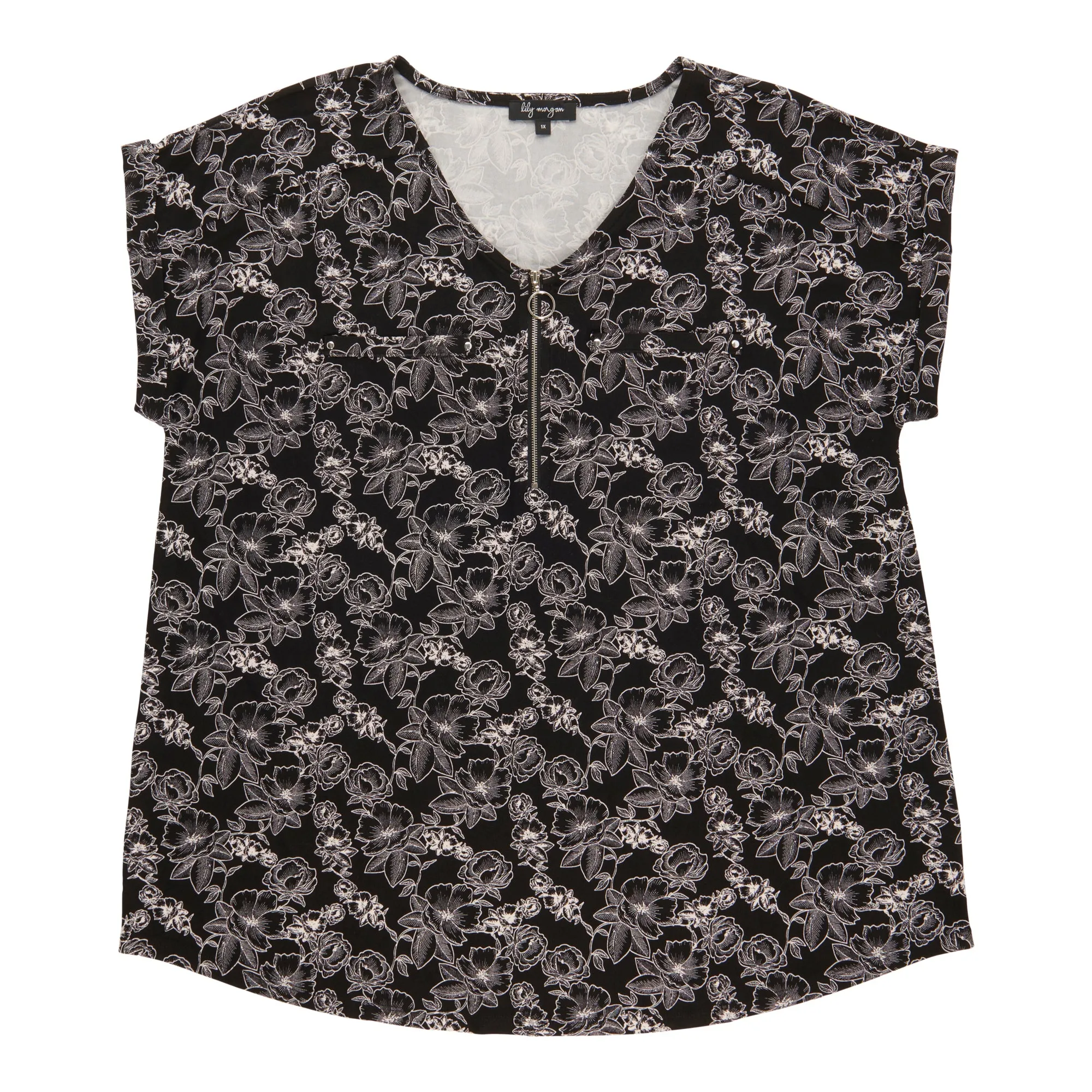 lily morgan Women's Plus V-Neck Zipper Front Top sold by Giant Tiger product image thumbnail 4