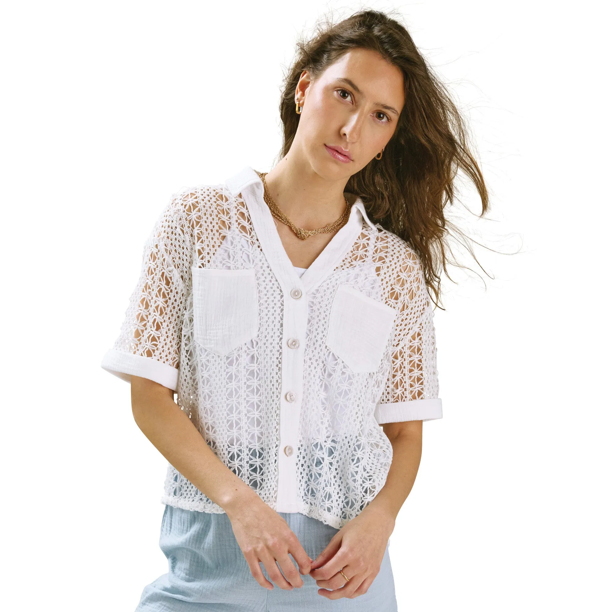mySTYLE Women's Short Sleeve Crochet Shirt sold by Giant Tiger