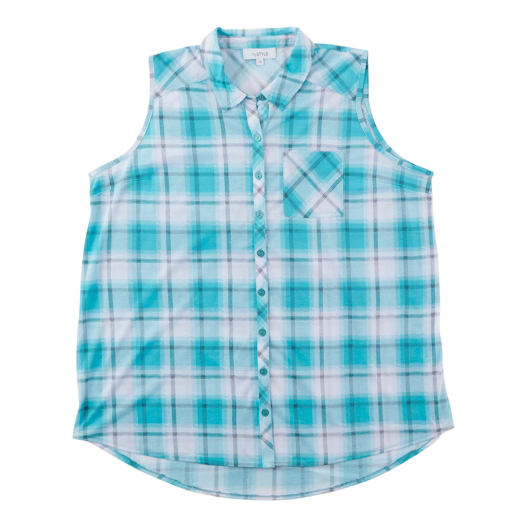 mySTYLE Women's Plus Sleeveless Plaid Top sold by Giant Tiger