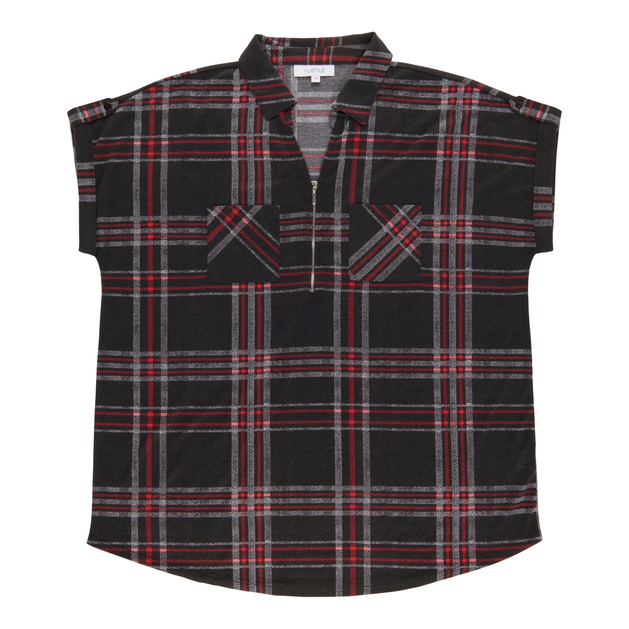 mySTYLE Women's Plus Short Sleeve Plaid Top sold by Giant Tiger