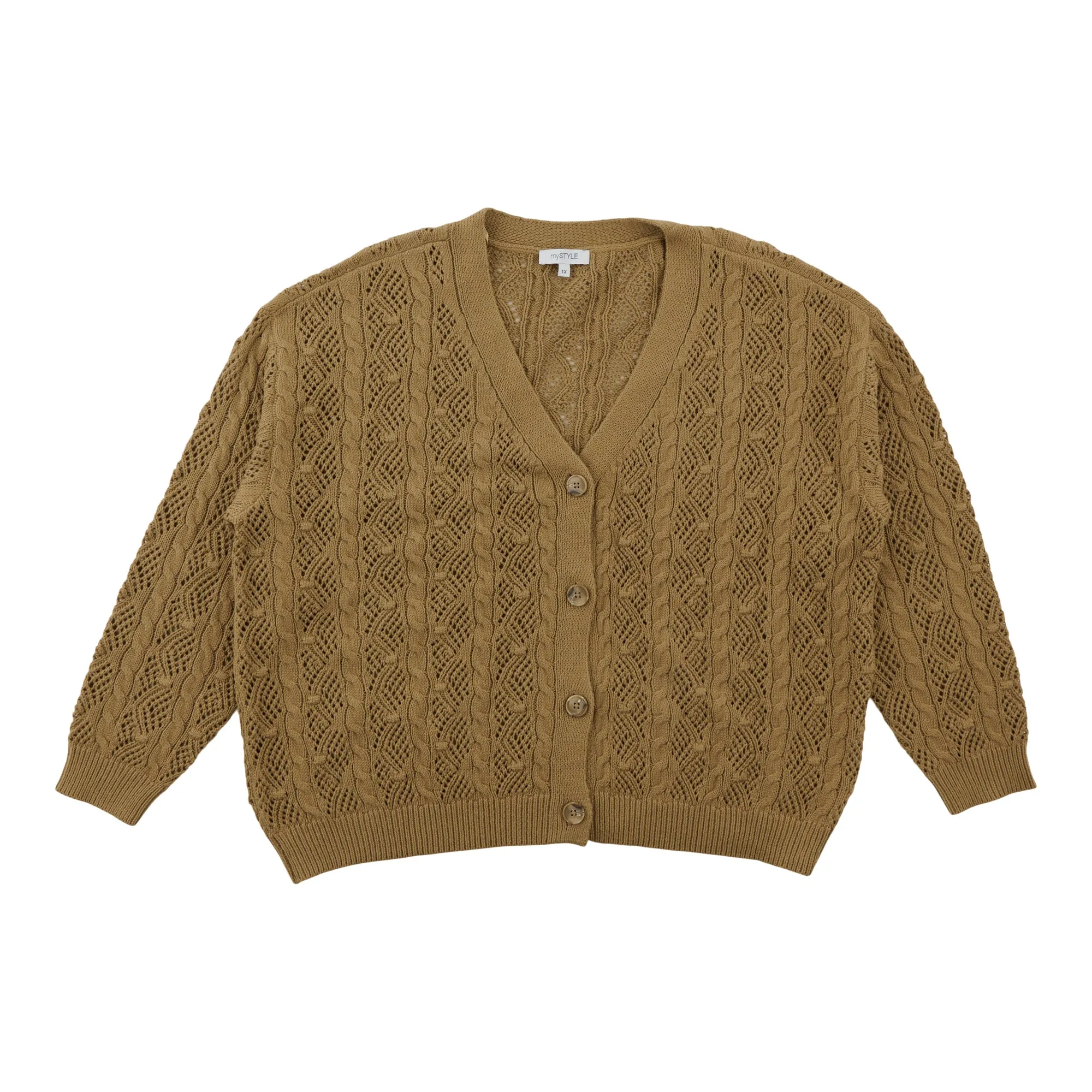 mySTYLE Women's Plus Open Stitch Cable Cardigan sold by Giant Tiger