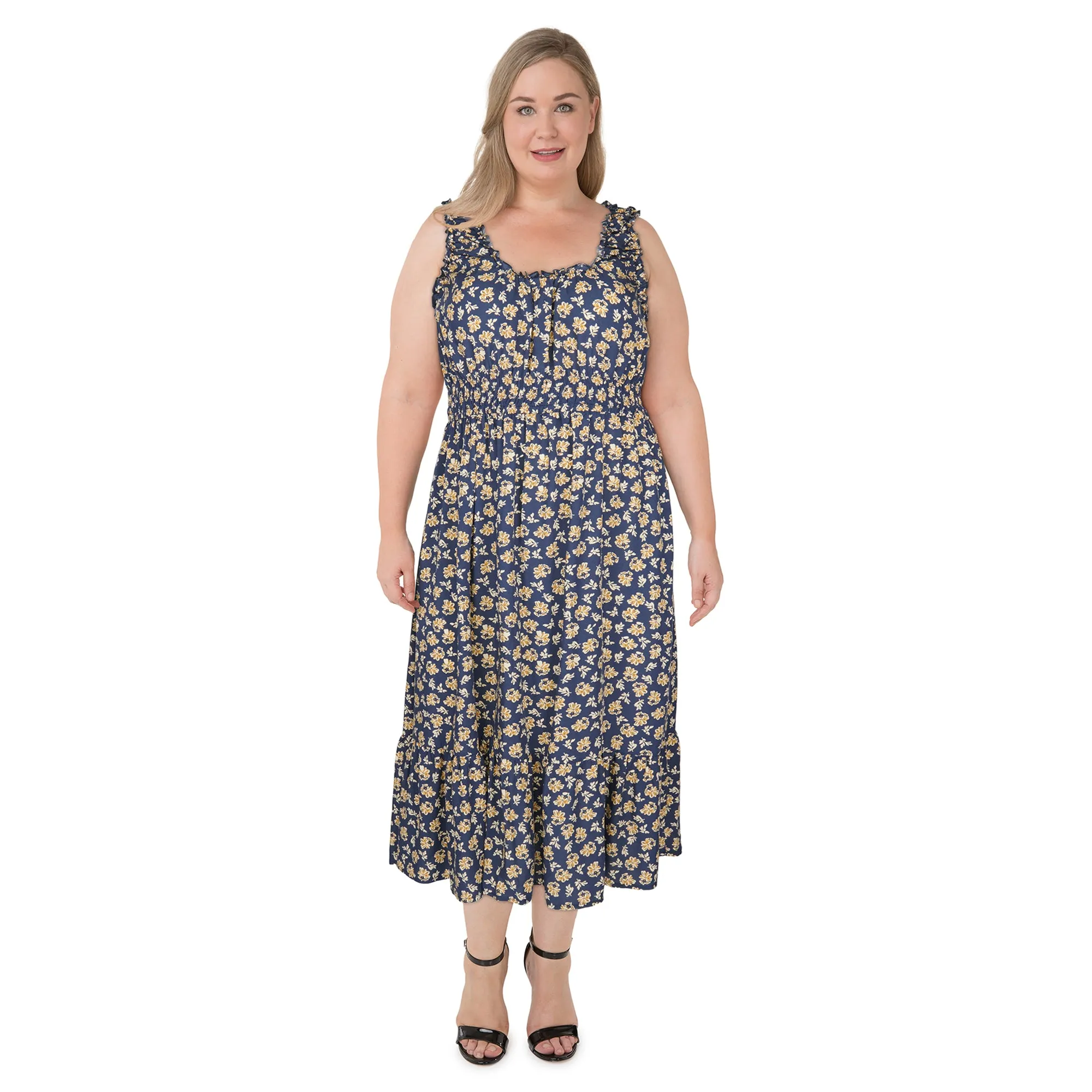 mySTYLE Women's Plus Smocked Tiered Midi Dress sold by Giant Tiger
