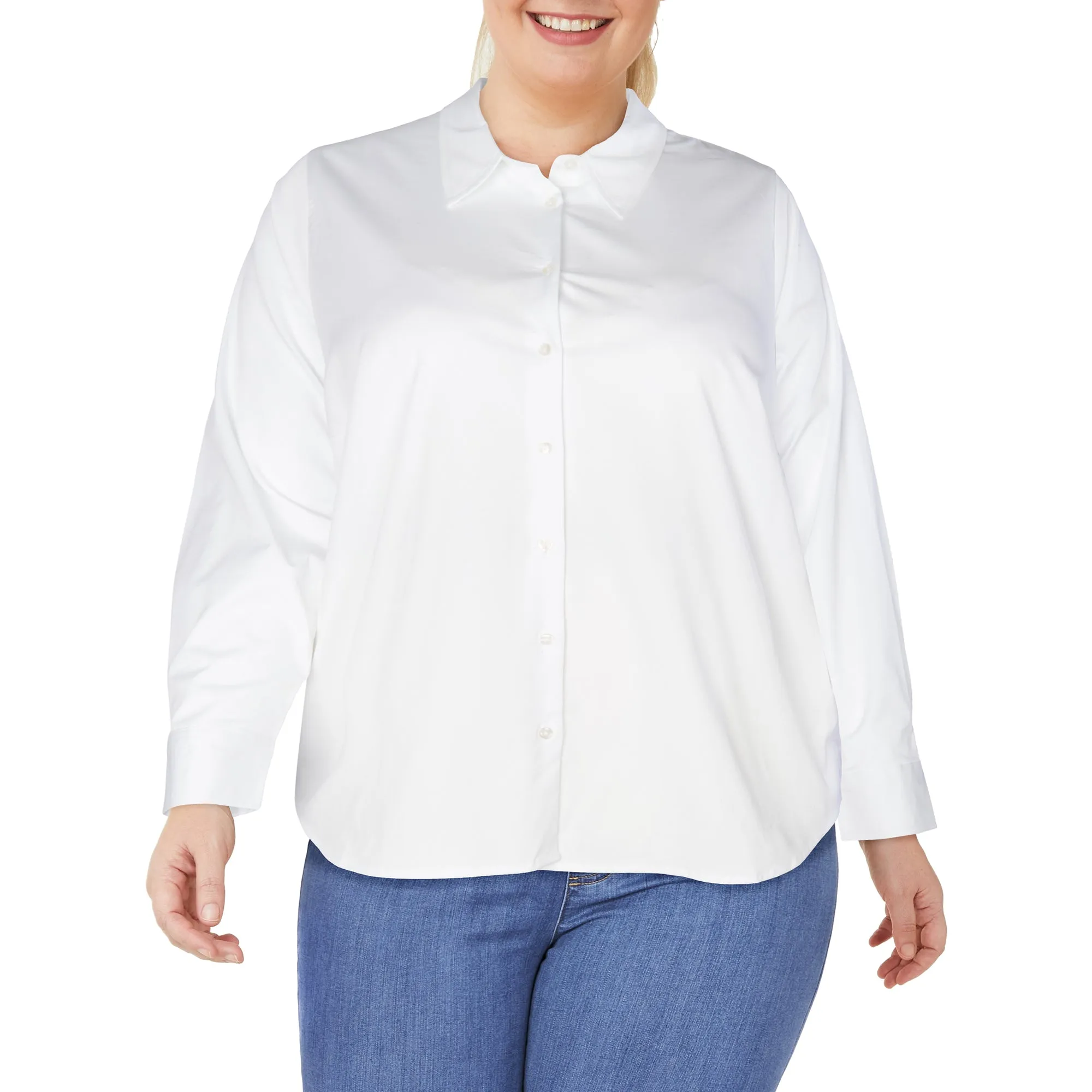 mySTYLE Women's Plus Street Smart Poplin White Shirt sold by Giant Tiger
