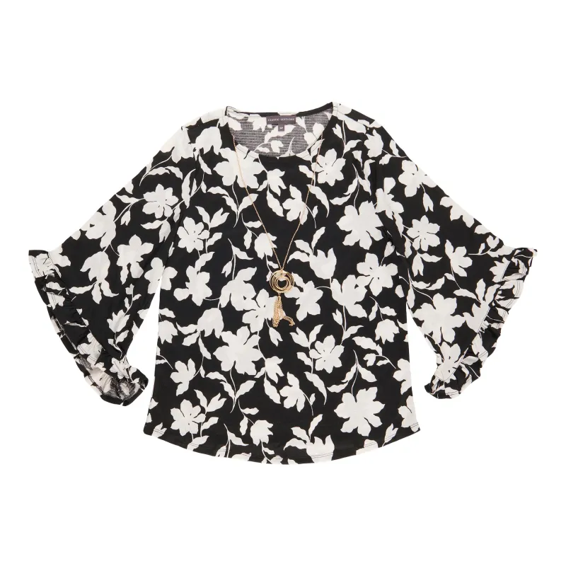 Classic Editions Women's Ruffle Blouse with Necklace made by Giant Tiger