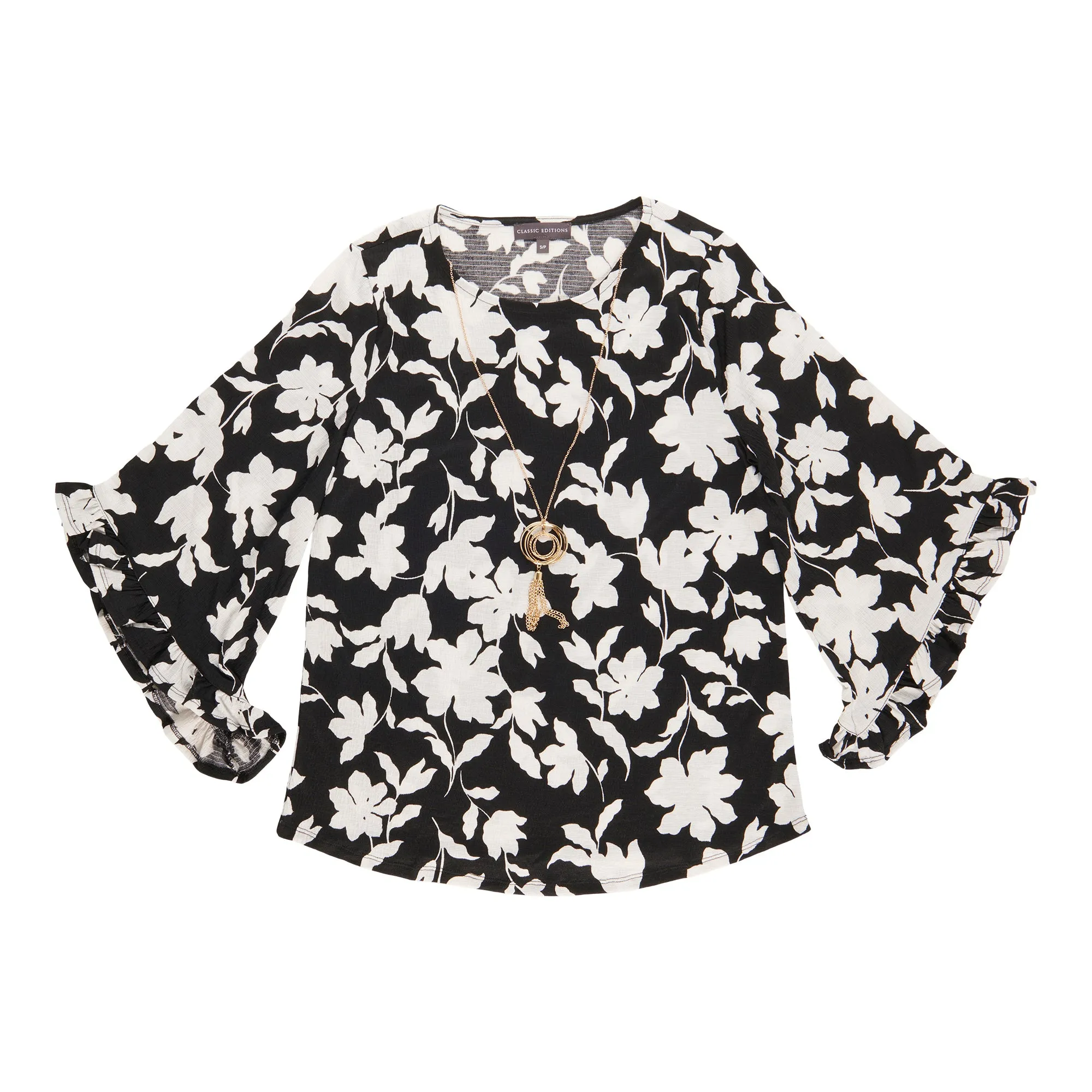 Classic Editions Women's Ruffle Blouse with Necklace sold by Giant Tiger
