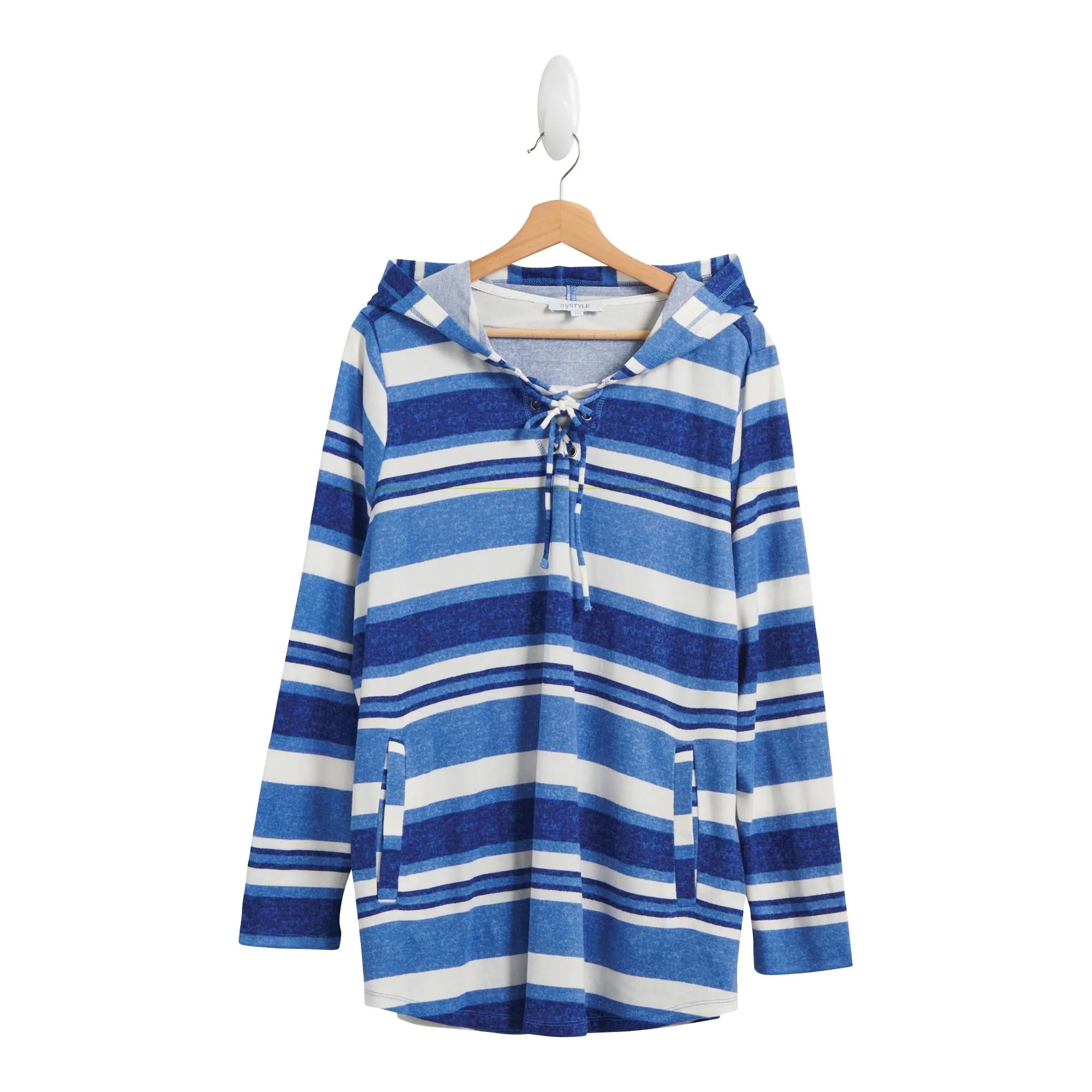 mySTYLE Women's Plus Striped Hoodie with Drawstring and Front Pockets sold by Giant Tiger product image thumbnail 4