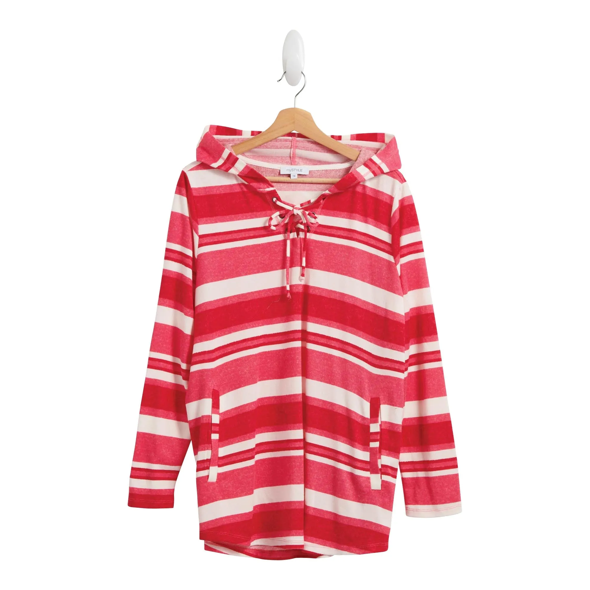 mySTYLE Women's Plus Striped Hoodie with Drawstring and Front Pockets sold by Giant Tiger product image thumbnail 3