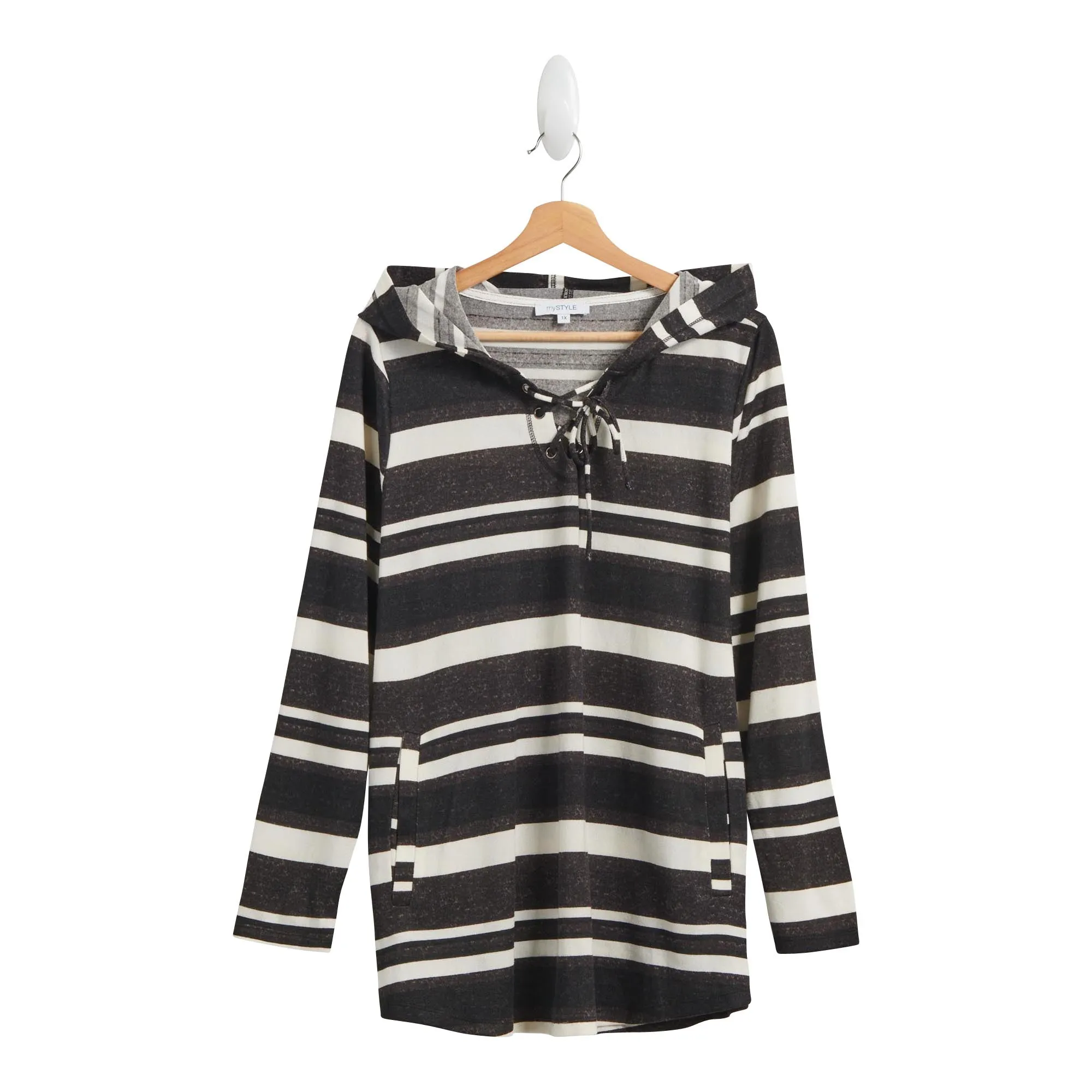mySTYLE Women's Plus Striped Hoodie with Drawstring and Front Pockets sold by Giant Tiger product image thumbnail 2