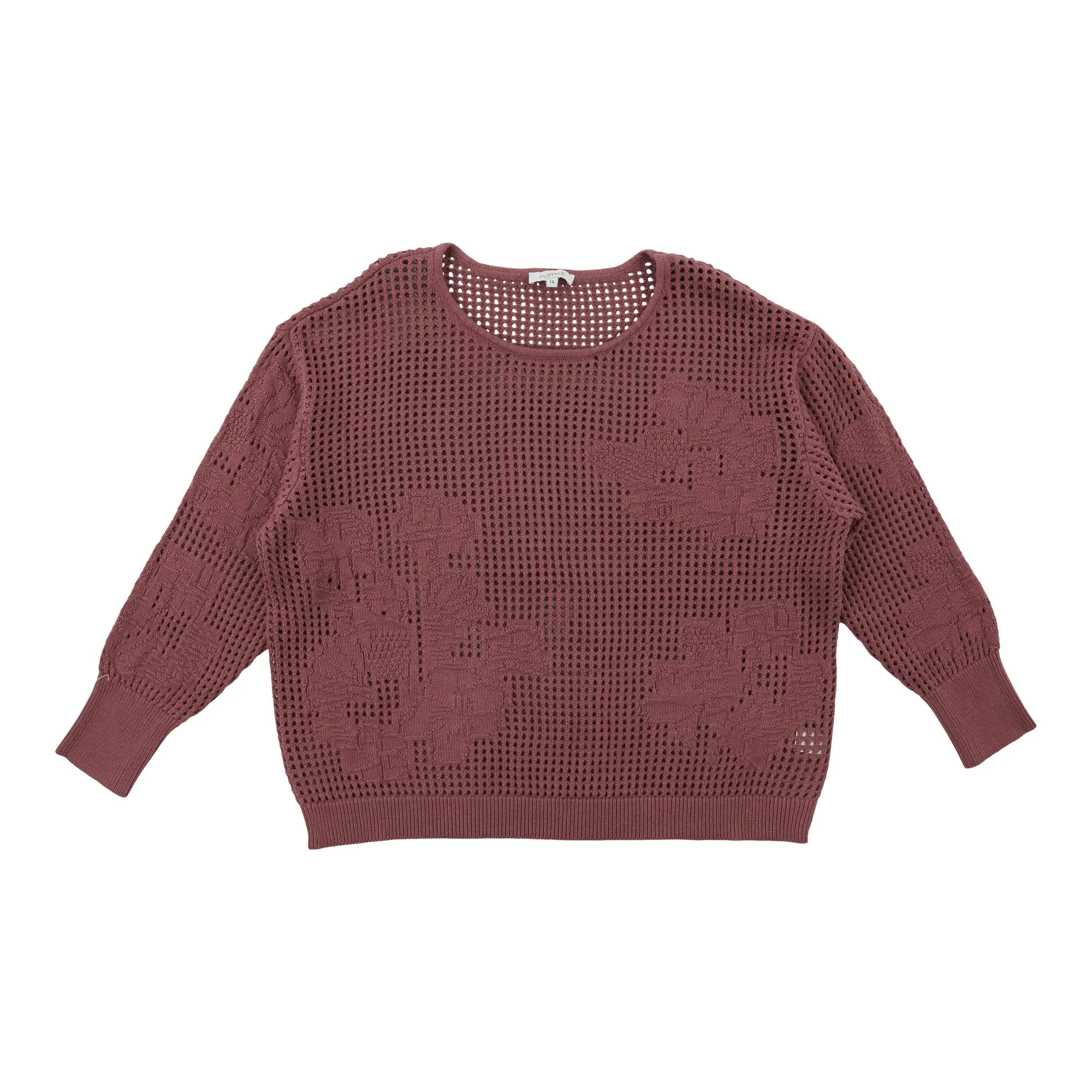 mySTYLE Women's Plus Open Stitch Flower Sweater sold by Giant Tiger