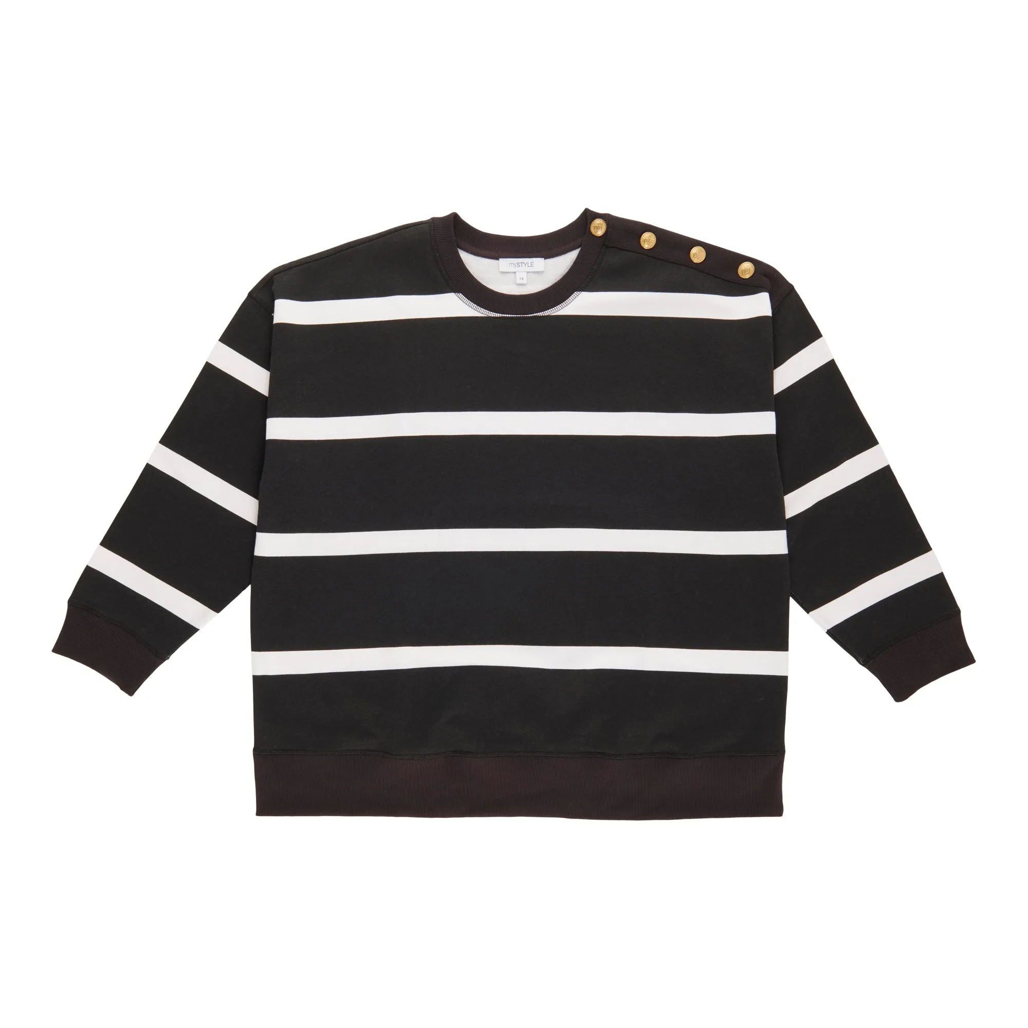 mySTYLE Women's Plus Crew Neck Button Sweater sold by Giant Tiger