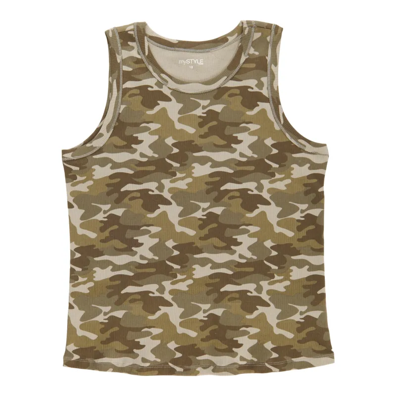 mySTYLE Women's Plus Camo Ribbed Tank Top sold by Giant Tiger