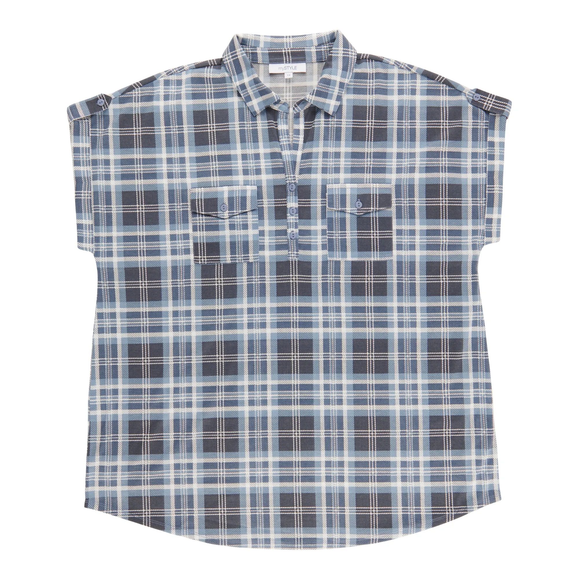 mySTYLE Women's Plus Plaid Cap Sleeve Top sold by Giant Tiger