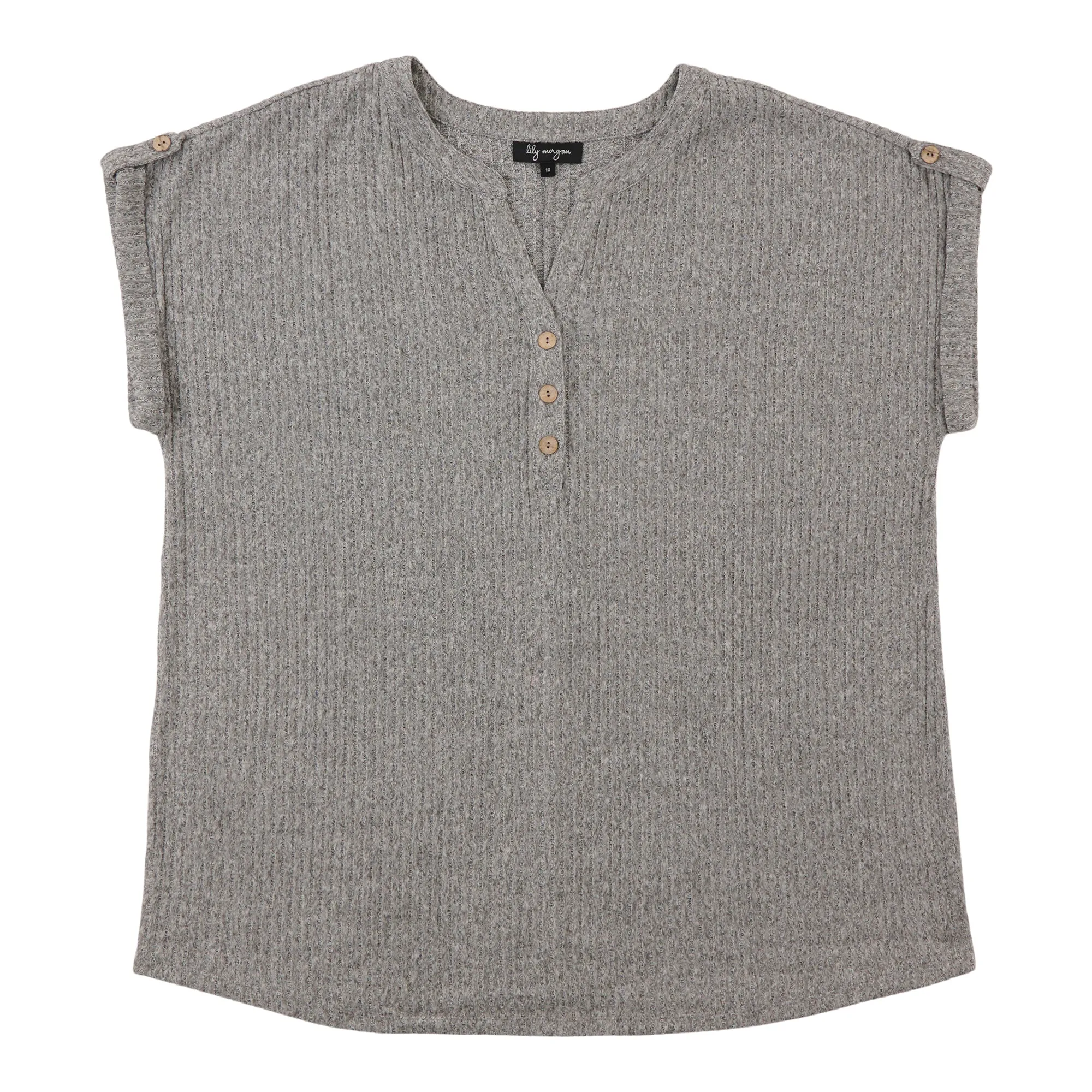 lily morgan Women's Plus Roll Cuffed Top sold by Giant Tiger