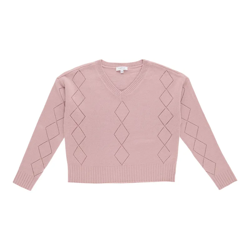 mySTYLE Women's V-Neck Open Cable Sweater sold by Giant Tiger