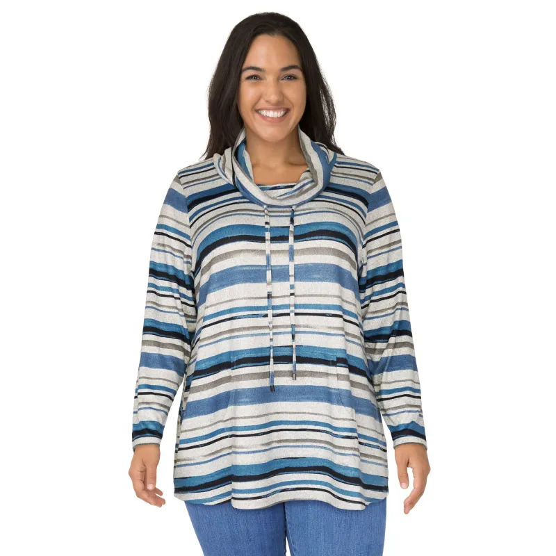 mySTYLE Women's Plus Striped Cowl Neck Sweater sold by Giant Tiger