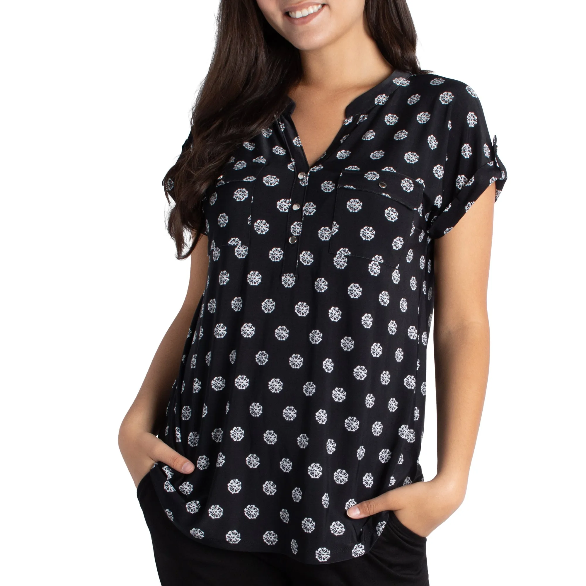 lily morgan Women's Button Trim Top sold by Giant Tiger