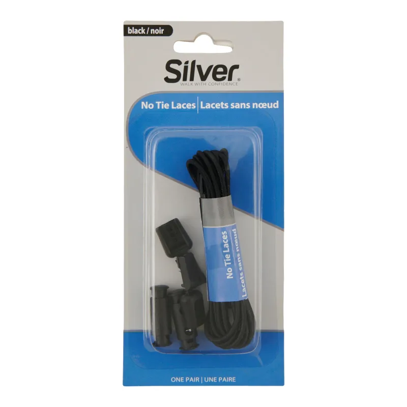 SILVER No-Tie Black Shoe Laces sold by Giant Tiger