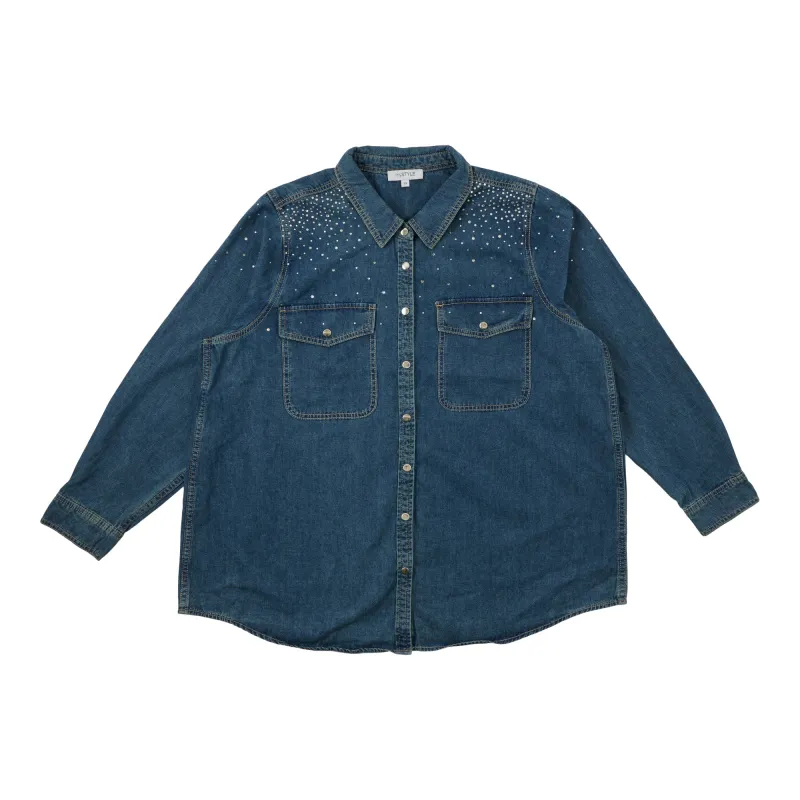 mySTYLE Women's Plus Denim Shirt with Rhinestones sold by Giant Tiger