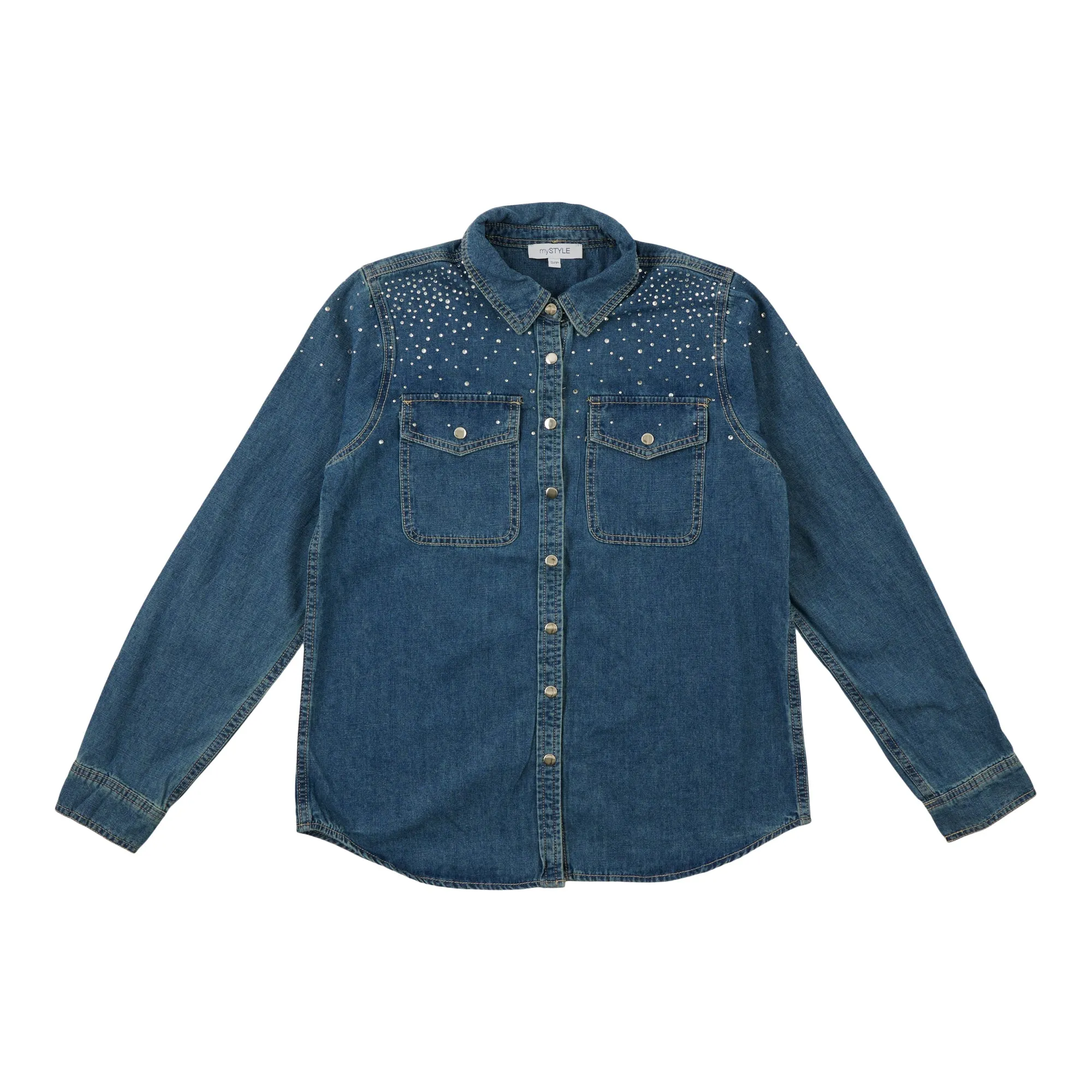 mySTYLE Women's Denim Shirt with Rhinestones sold by Giant Tiger