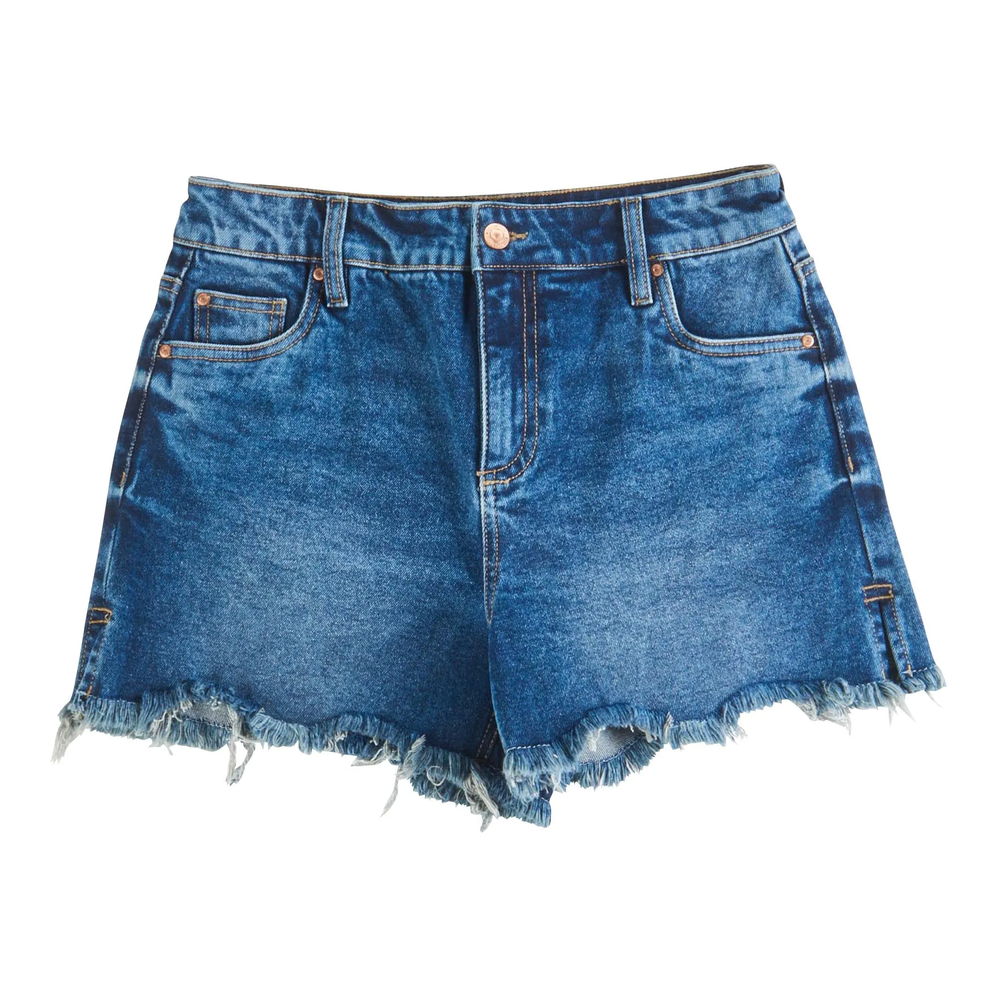 mySTYLE Women's Frayed Hem Denim Shorts with Zip-Fly and Button Closure sold by Giant Tiger