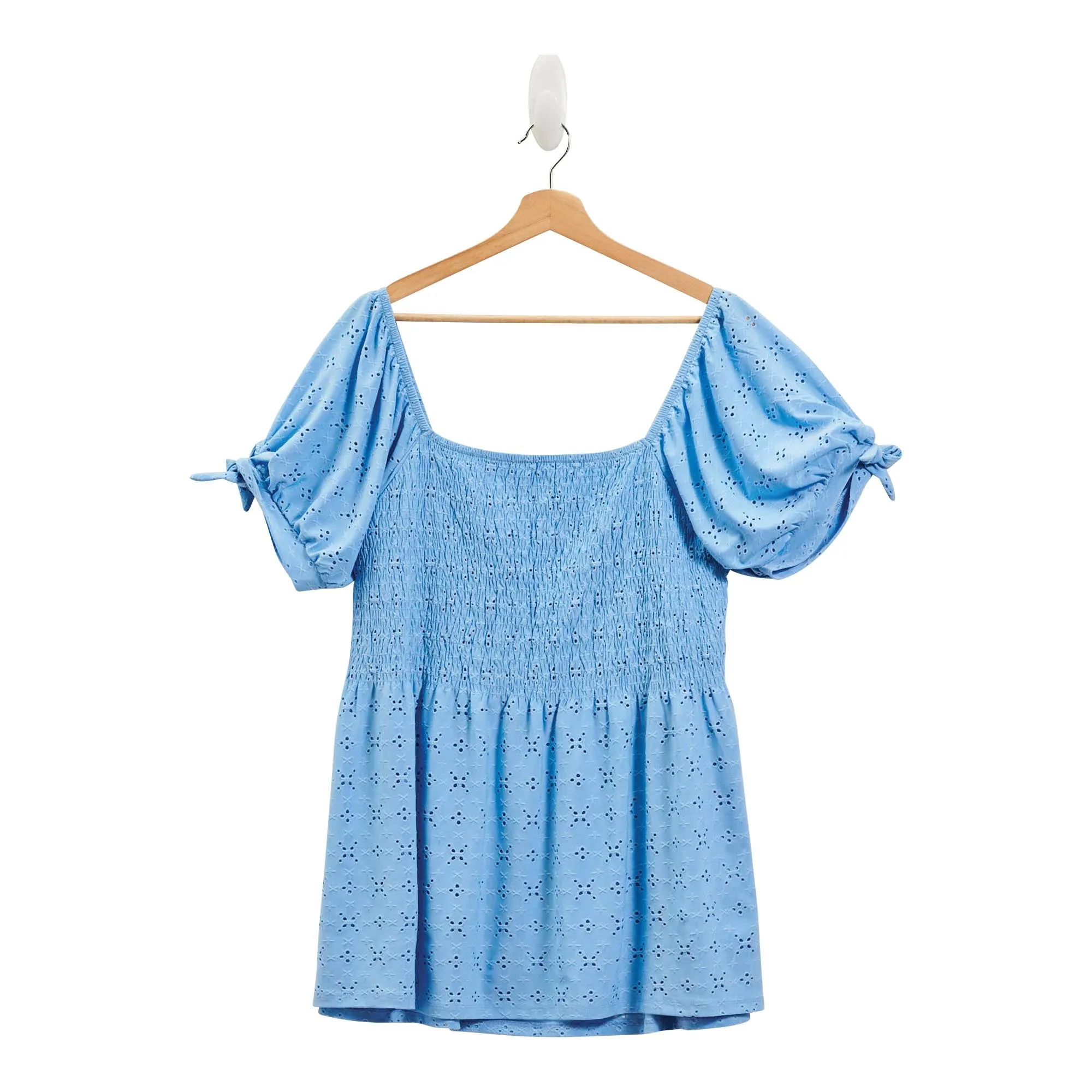 lily morgan Women's Plus Smocked Tie Sleeve Top - 1X-3X sold by Giant Tiger