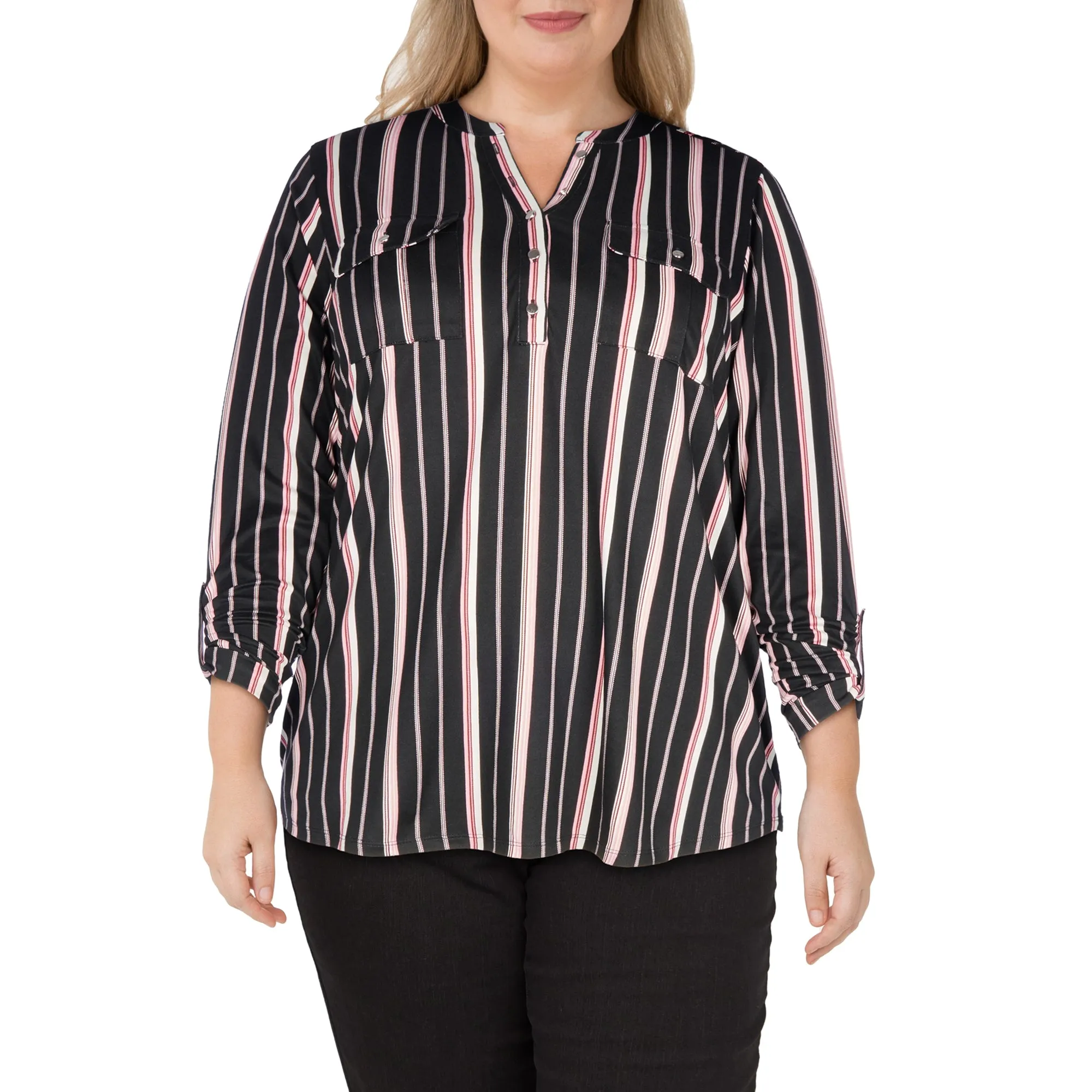 lily morgan Women's Plus V-Neck Roll-Tab Blouse sold by Giant Tiger