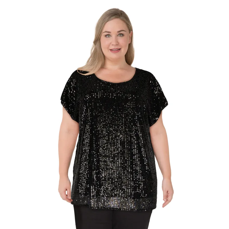lily morgan Women's Plus Sequin Boxy Top sold by Giant Tiger