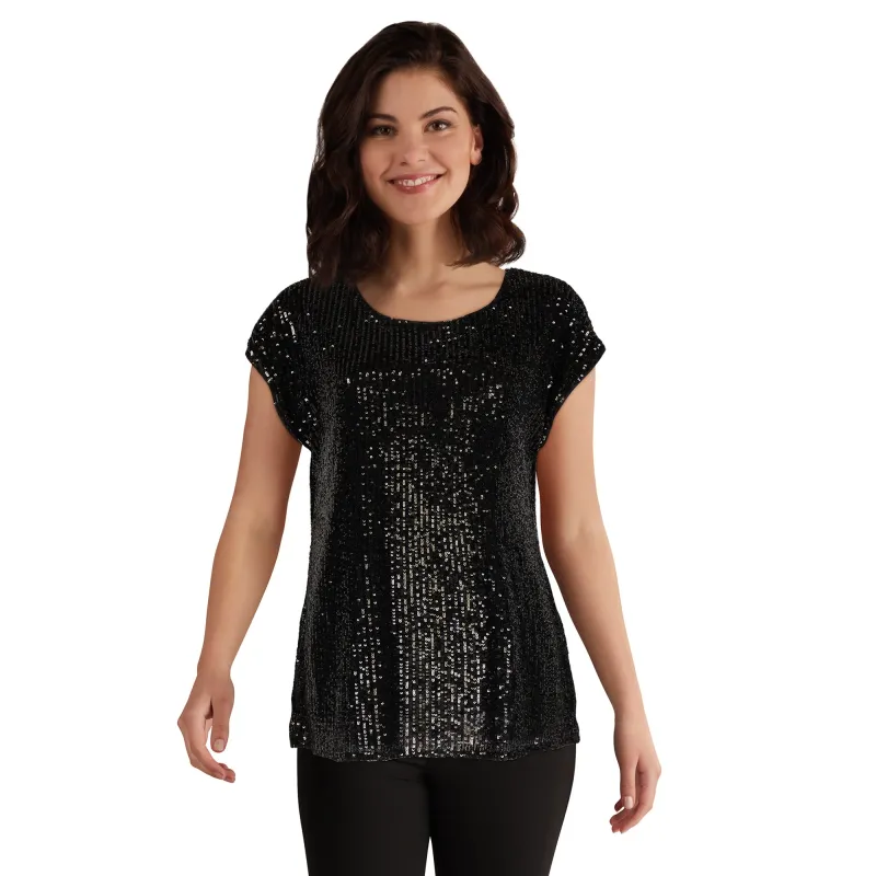 lily morgan Women's Sequin Boxy Top sold by Giant Tiger