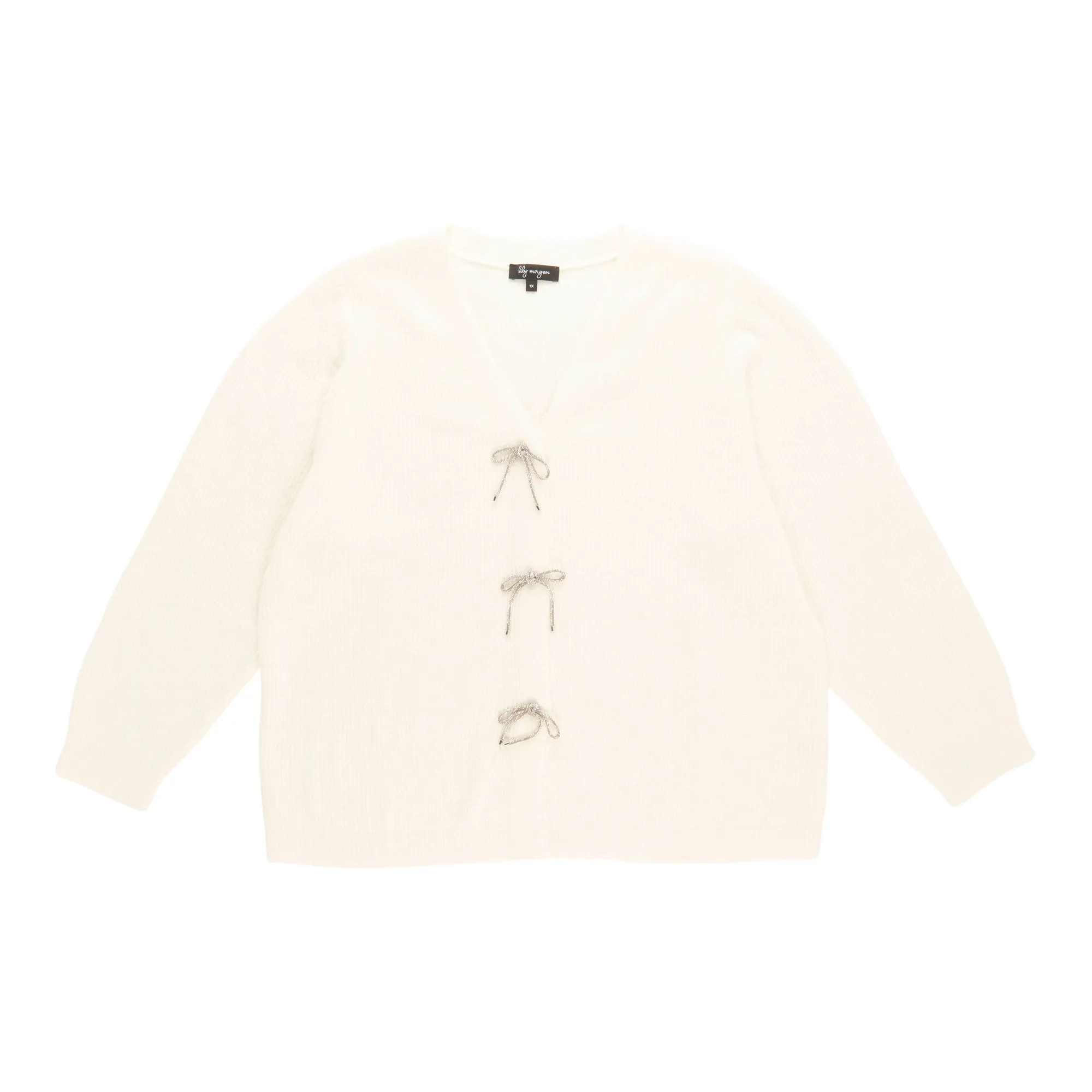 lily morgan Women's Plus Rhinestone Bow Cardigan sold by Giant Tiger