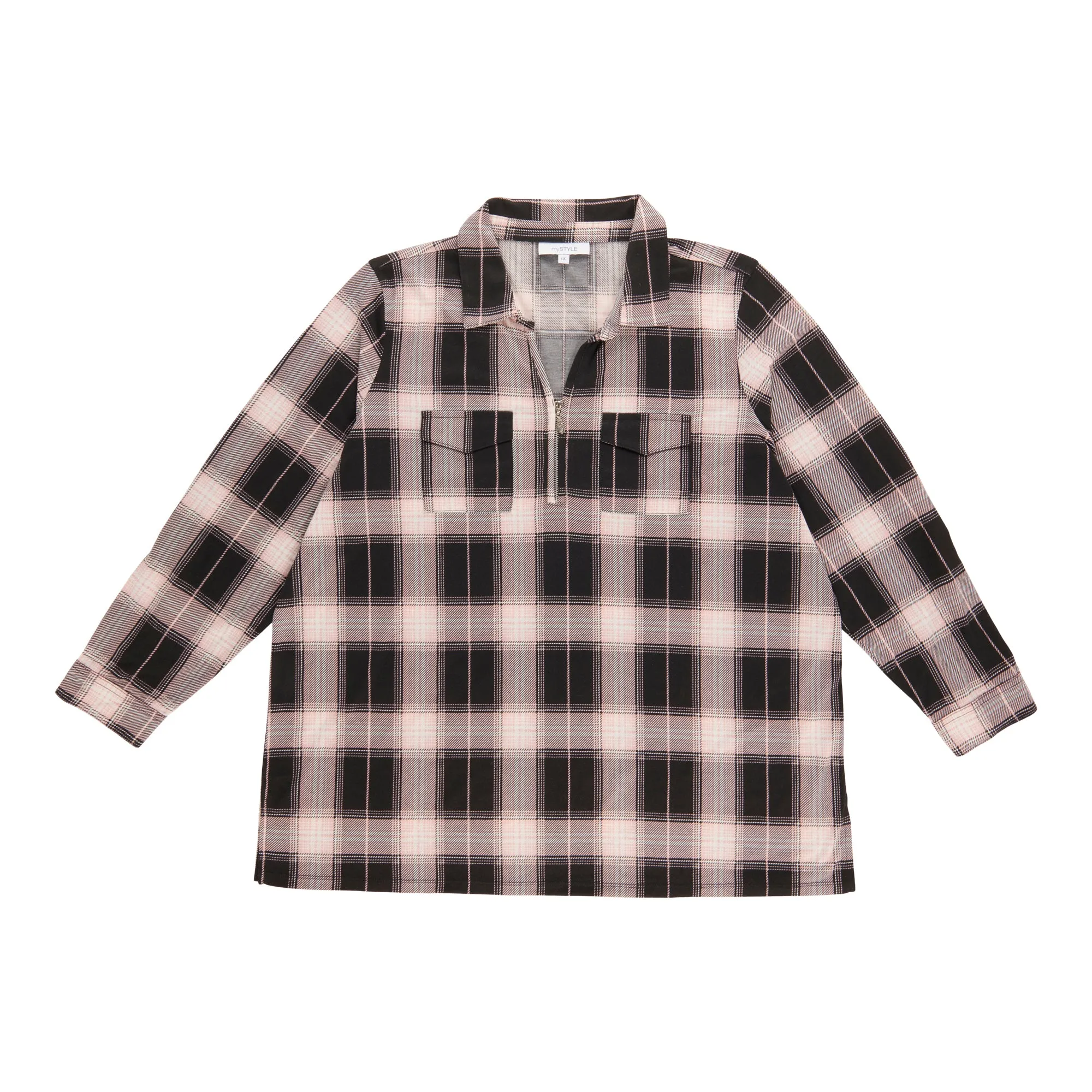 mySTYLE Women's Plus Plaid Zip Up Top sold by Giant Tiger