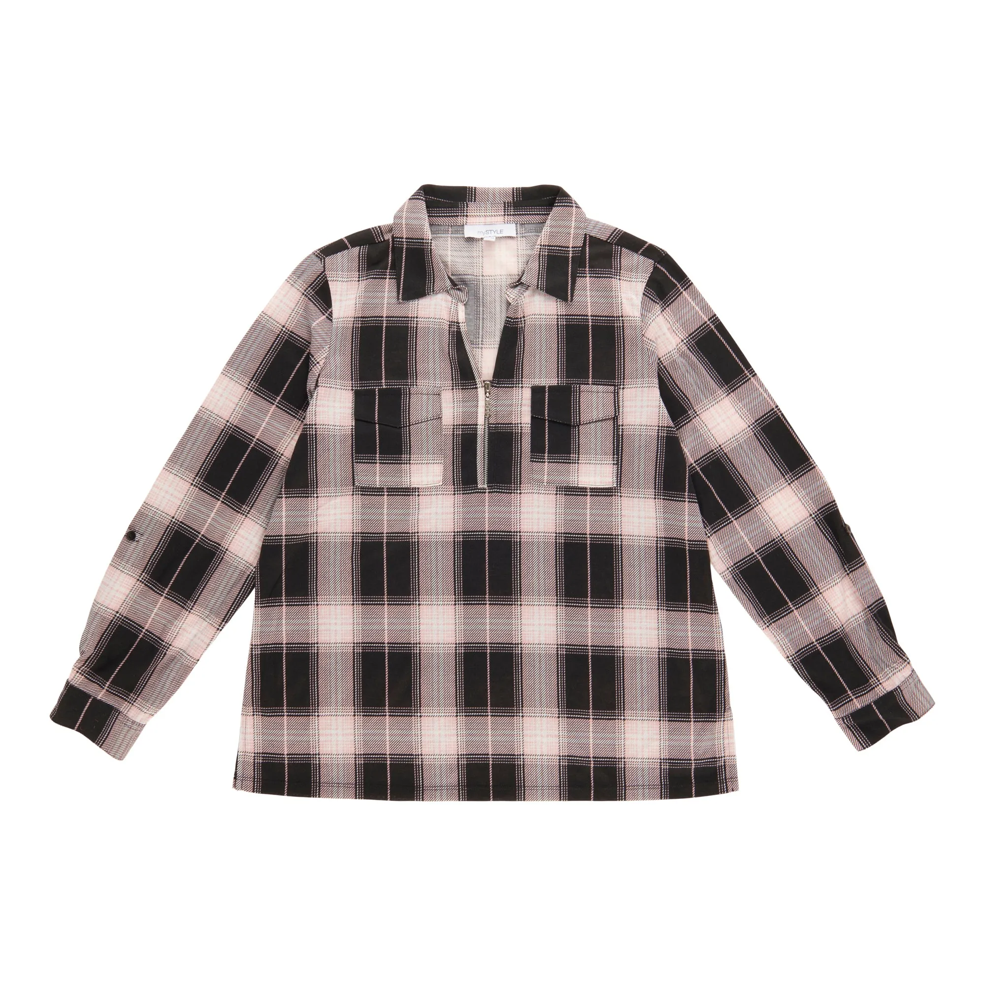 mySTYLE Women's Plaid Zip Up Top sold by Giant Tiger