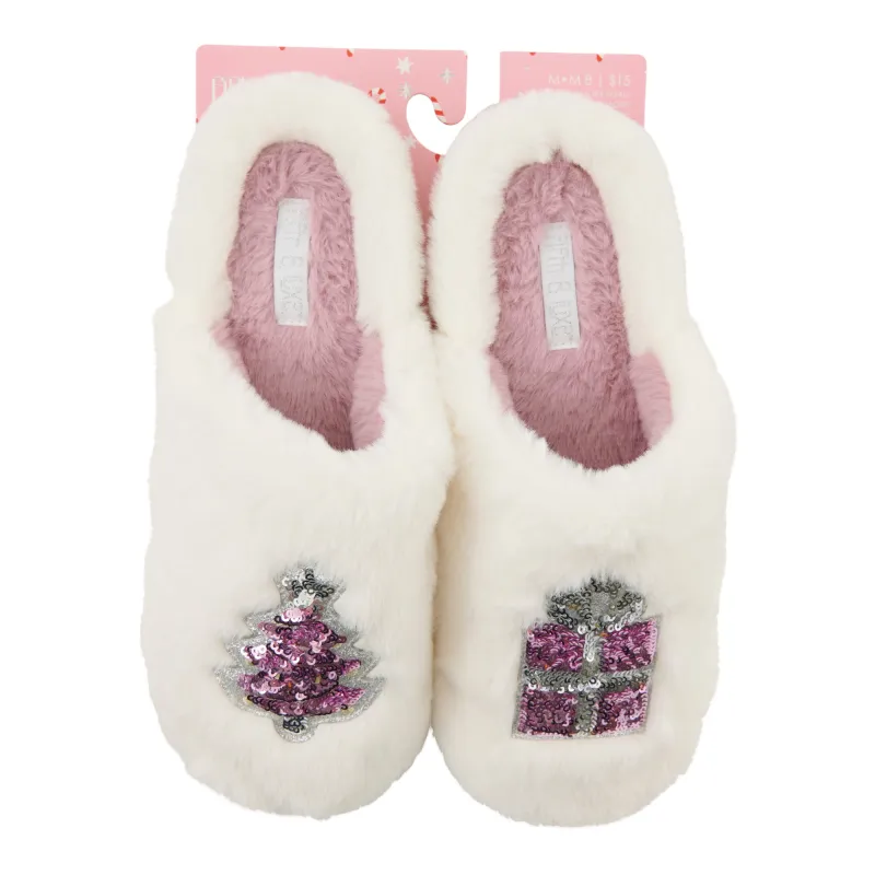 Comfy Cozy Women's Holiday Sequin Scuff Slippers sold by Giant Tiger