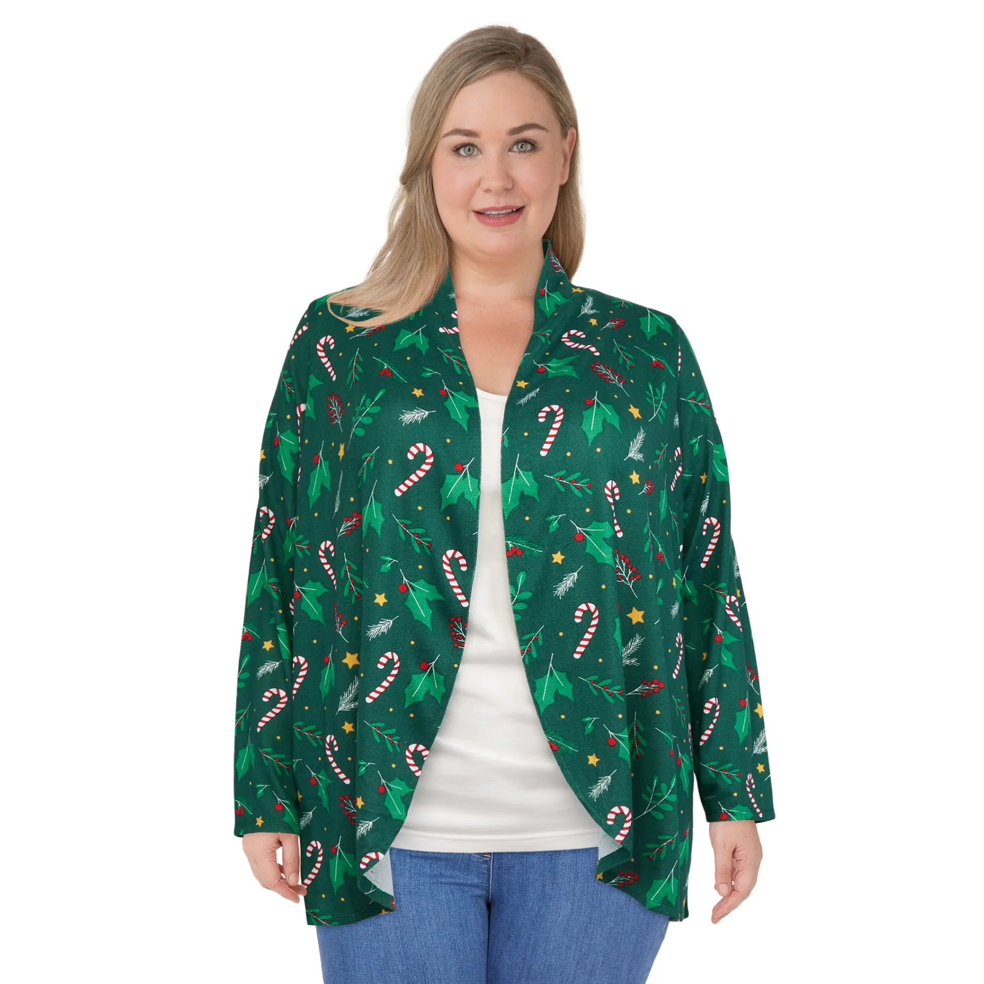 Comfy Cozy Women's Plus Open Front Christmas Cardigan sold by Giant Tiger