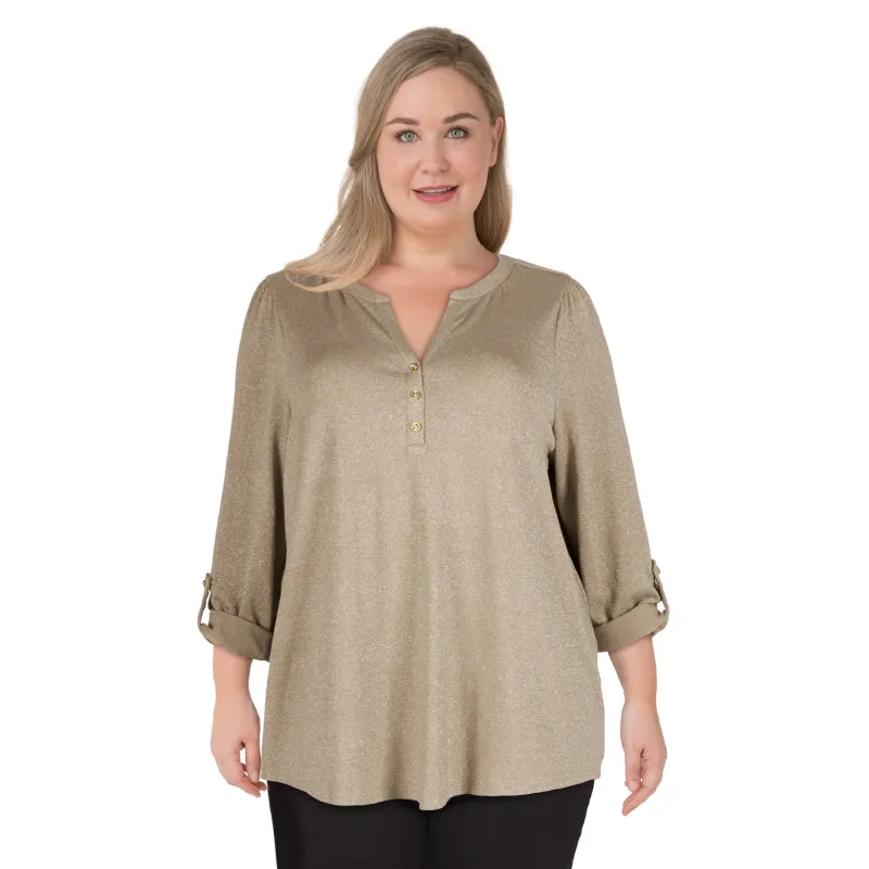 lily morgan Women's Plus Roll-Tab Sleeve Top sold by Giant Tiger