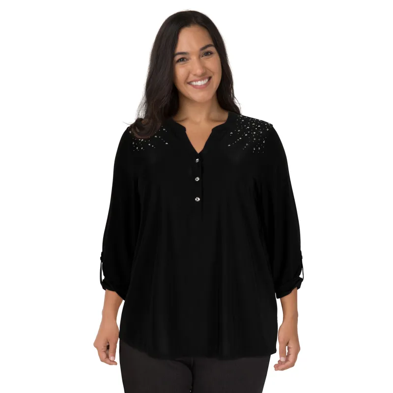 lily morgan Women's Plus Rhinestone Detail Top sold by Giant Tiger
