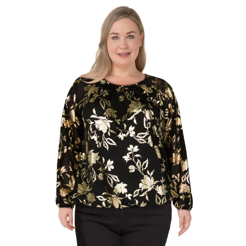 lily morgan Women's Plus Foil Long Sleeve Top sold by Giant Tiger