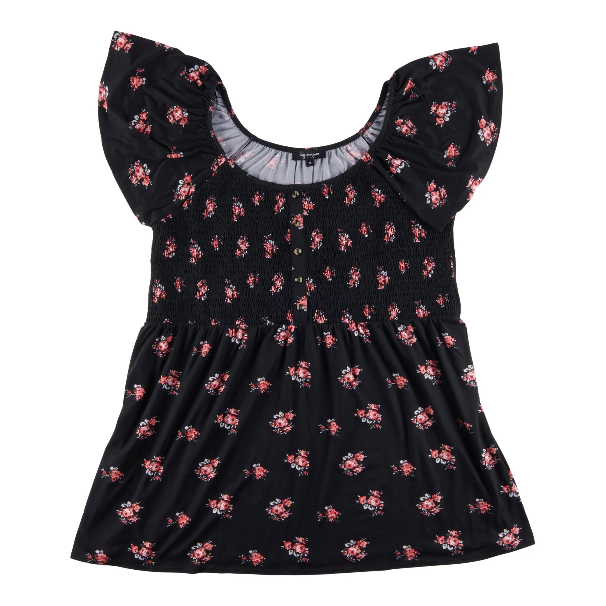 lily morgan Women's Plus Tropical Button Smocked Top sold by Giant Tiger product image thumbnail 3