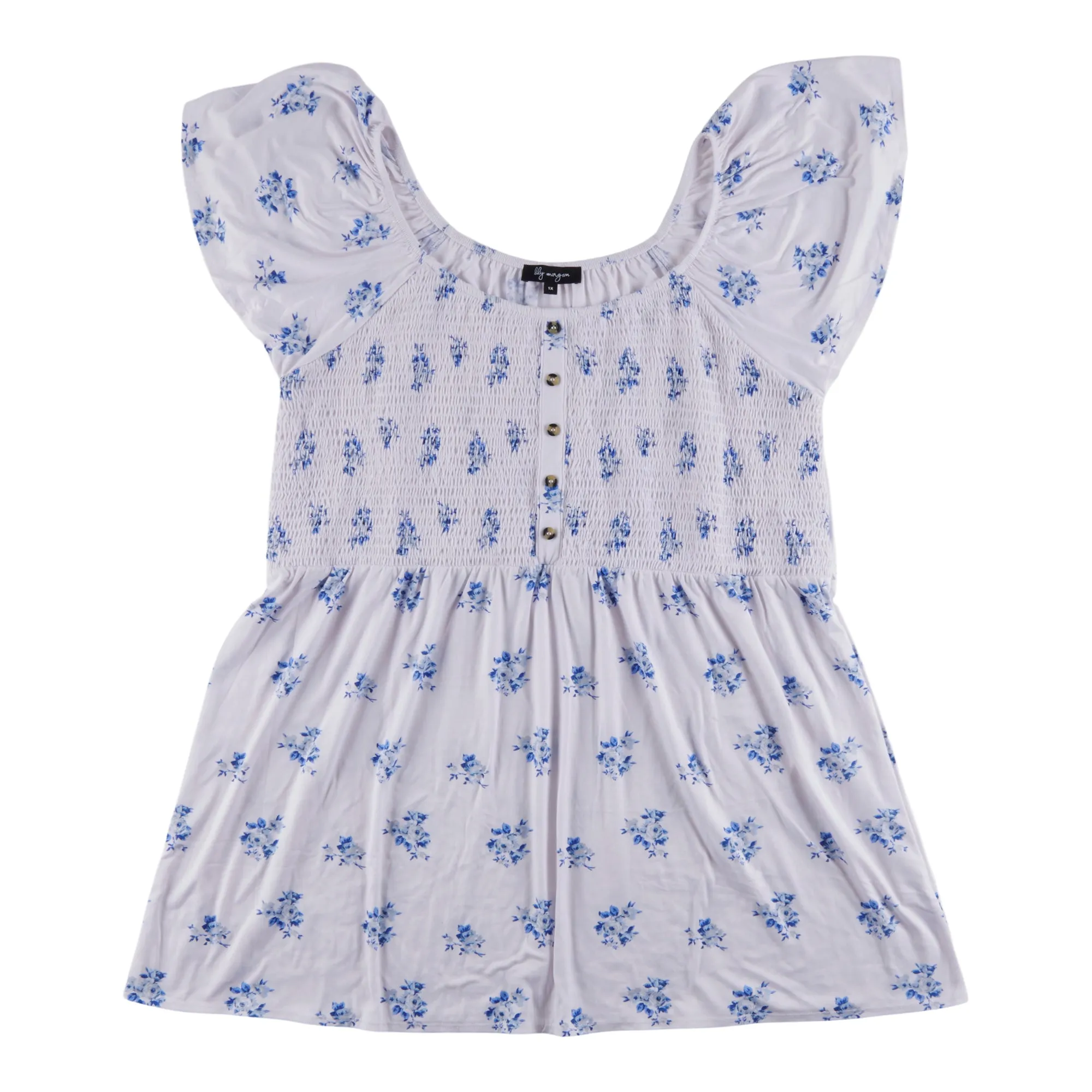 lily morgan Women's Plus Tropical Button Smocked Top sold by Giant Tiger product image thumbnail 4