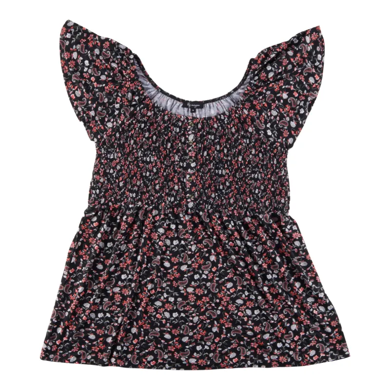 lily morgan Women's Plus Tropical Button Smocked Top made by Giant Tiger