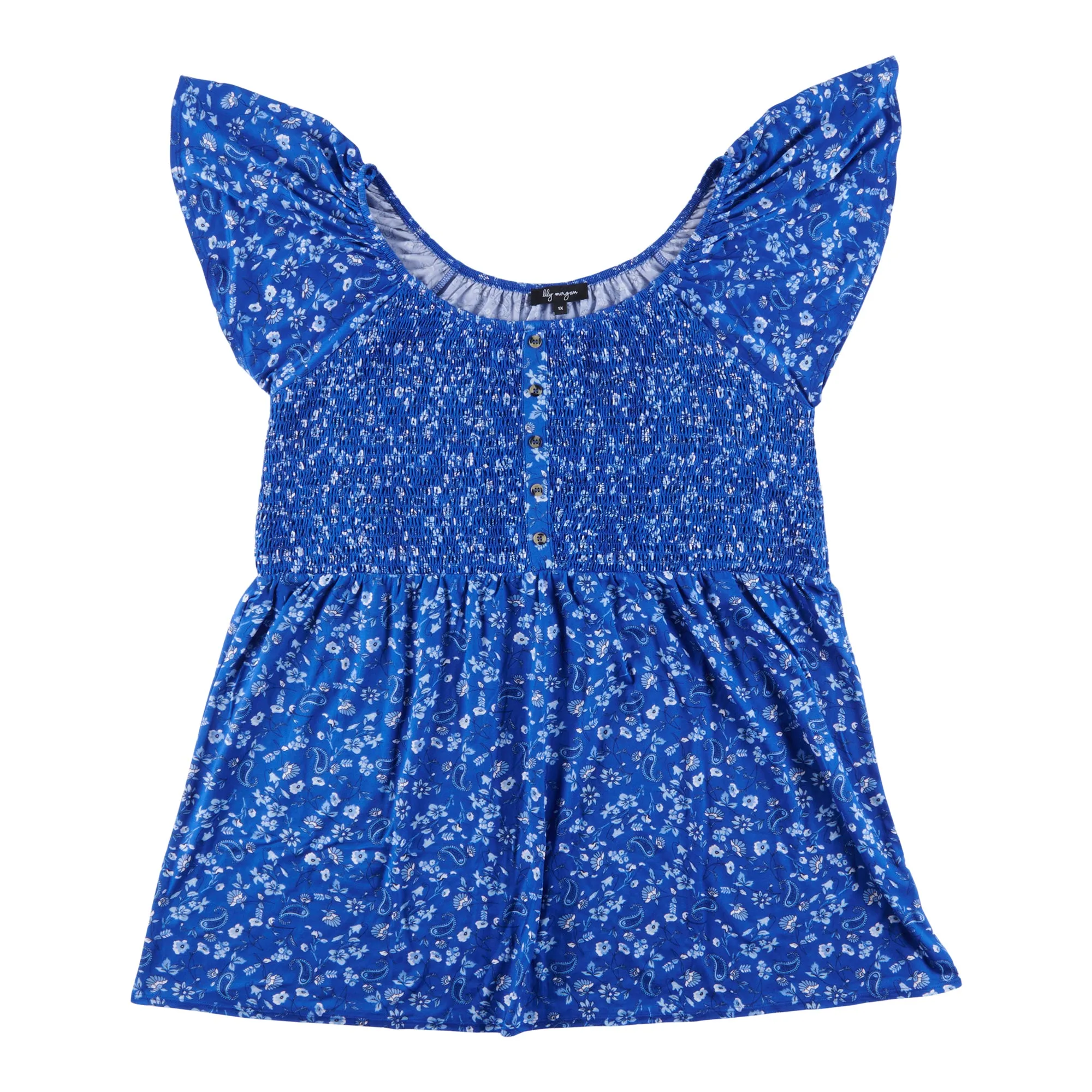 lily morgan Women's Plus Tropical Button Smocked Top sold by Giant Tiger product image thumbnail 2