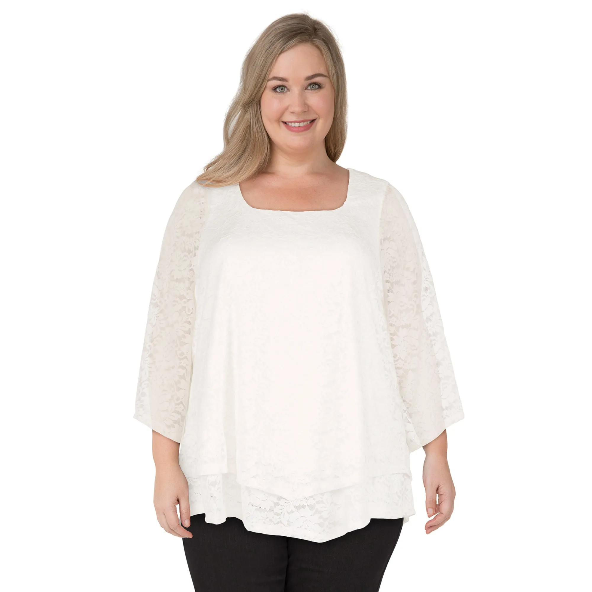 lily morgan Women's Plus Lace Pointed Hem Top sold by Giant Tiger product image thumbnail 2