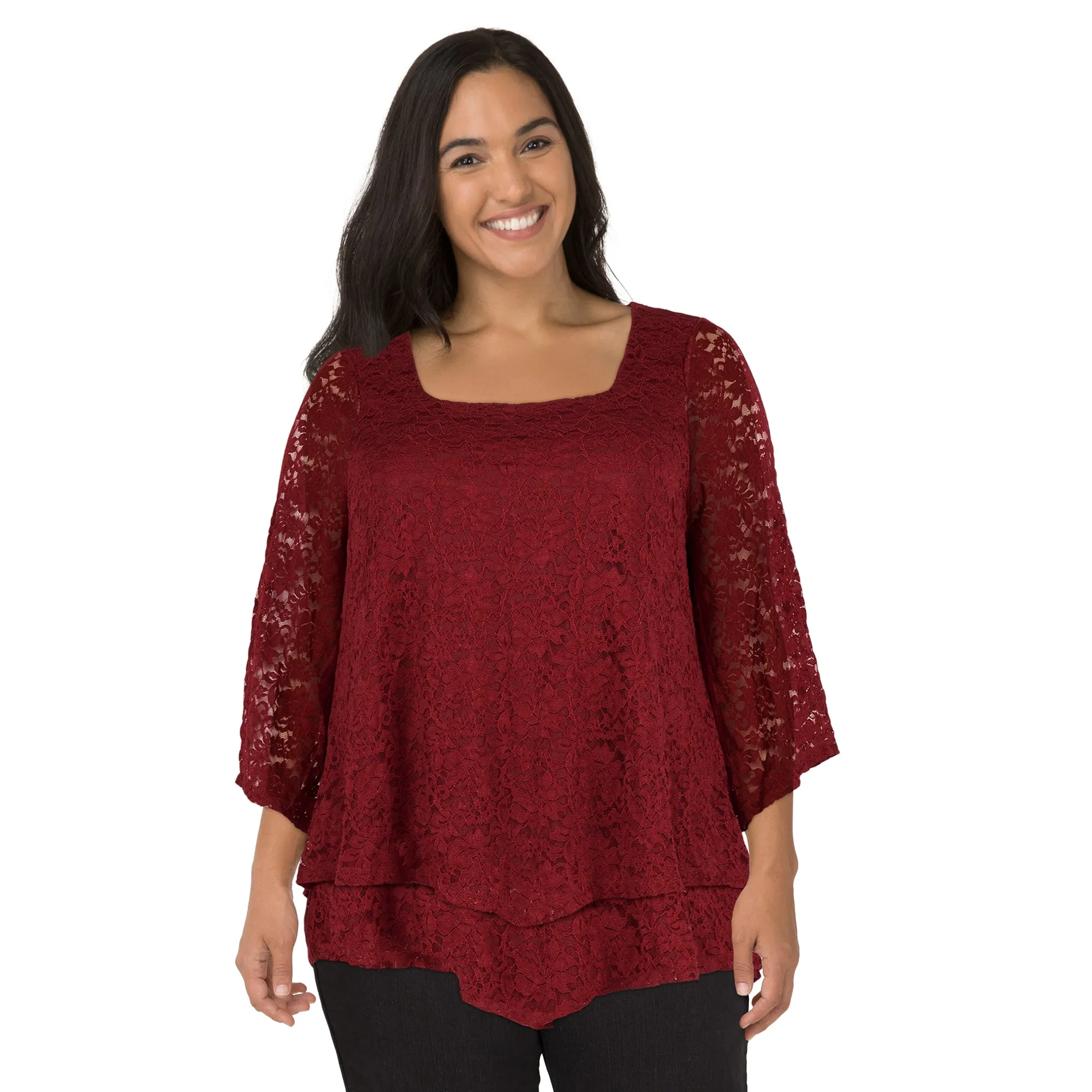 lily morgan Women's Plus Lace Pointed Hem Top sold by Giant Tiger product image thumbnail 3
