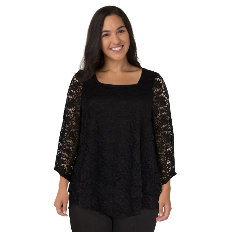 lily morgan Women's Plus Lace Pointed Hem Top sold by Giant Tiger