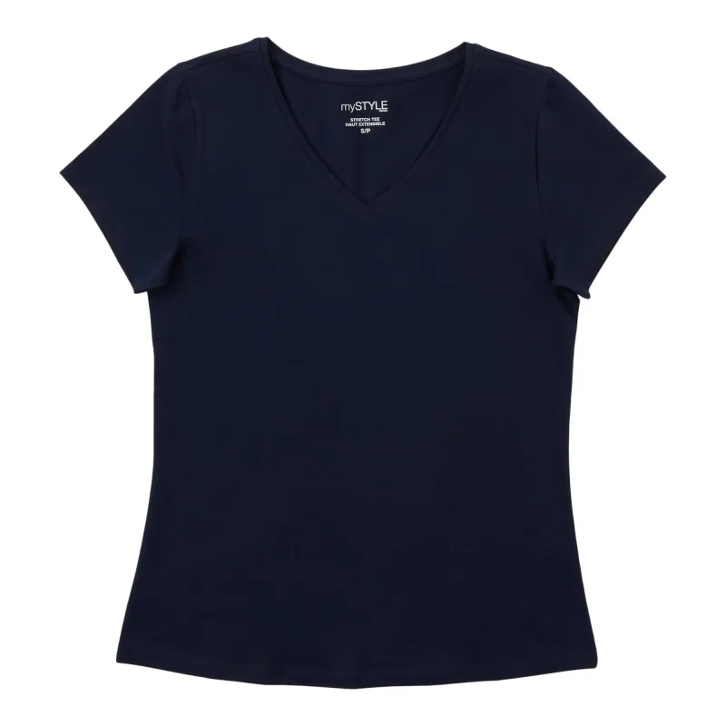 mySTYLE Women's V-Neck Stretchy Tee sold by Giant Tiger