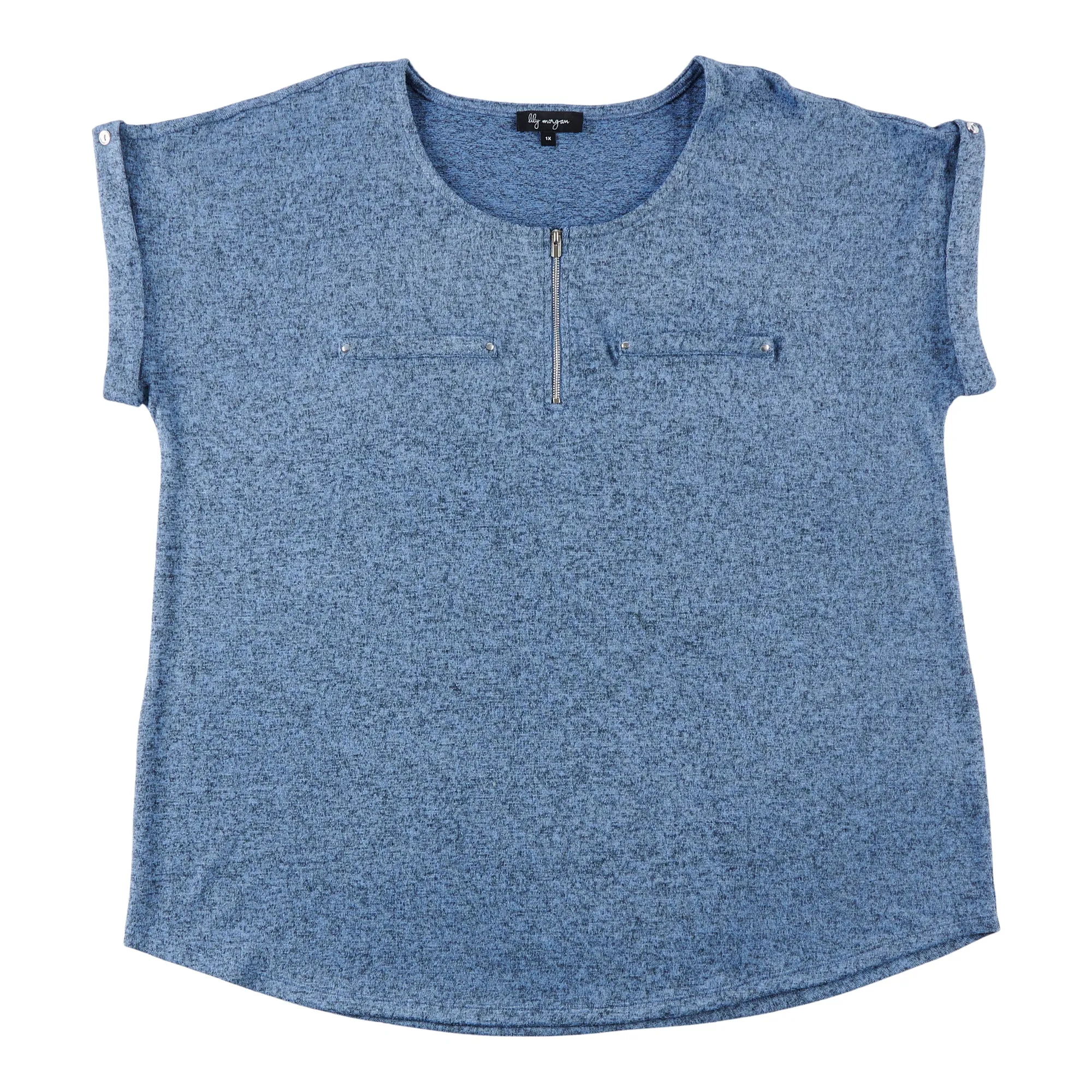 lily morgan Women's Plus Short Sleeve Zip Front Blouse sold by Giant Tiger product image thumbnail 2