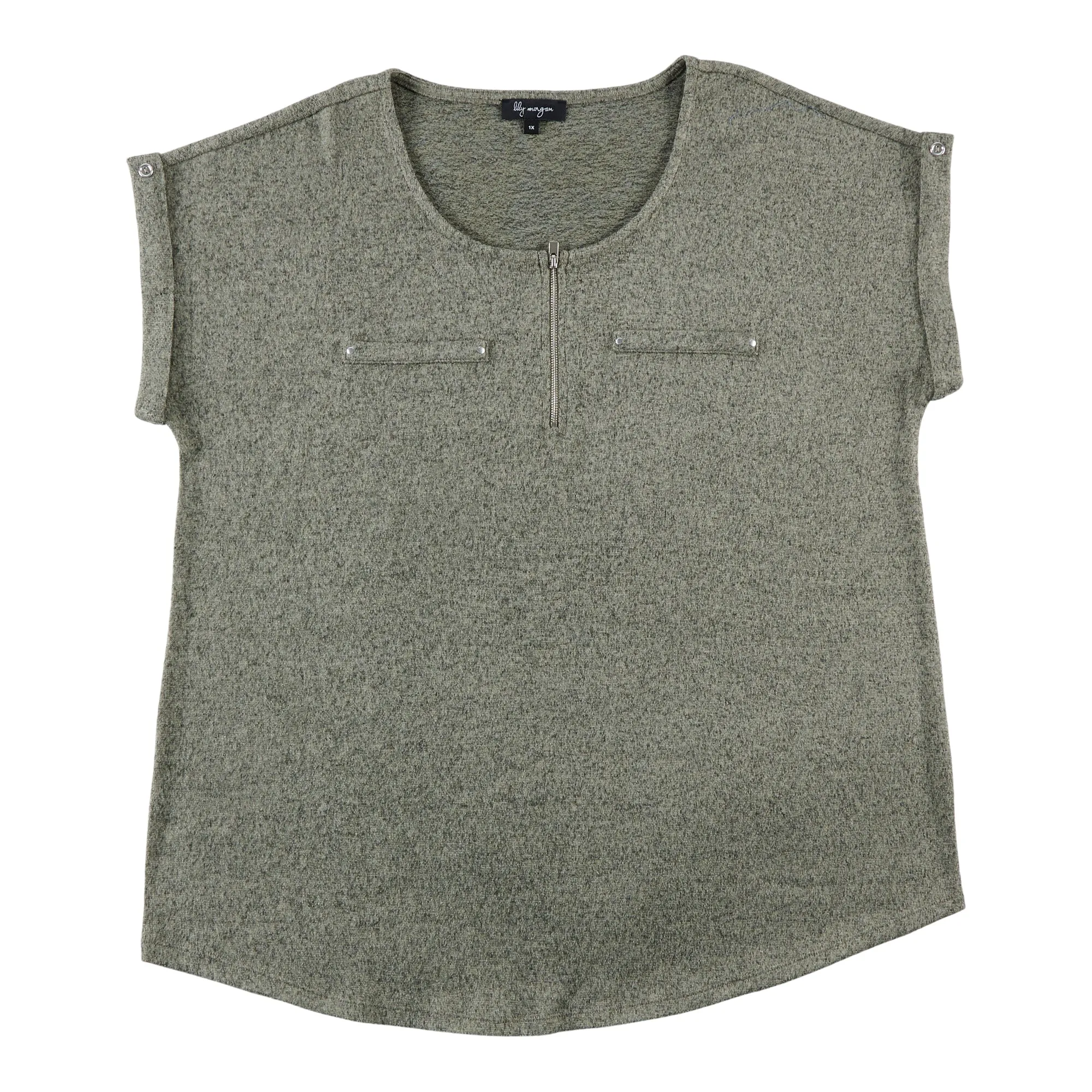 lily morgan Women's Plus Short Sleeve Zip Front Blouse sold by Giant Tiger product image thumbnail 3