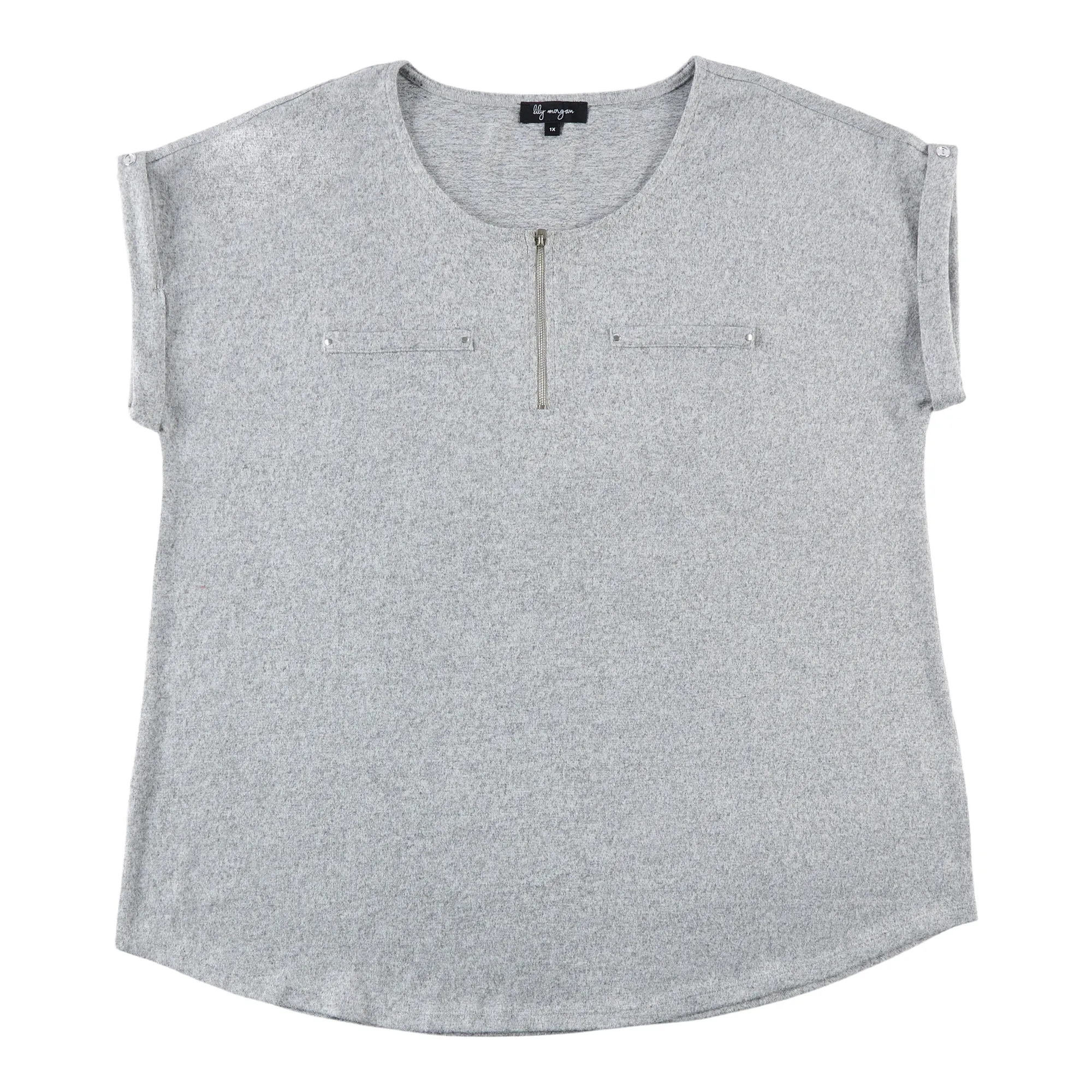 lily morgan Women's Plus Short Sleeve Zip Front Blouse sold by Giant Tiger