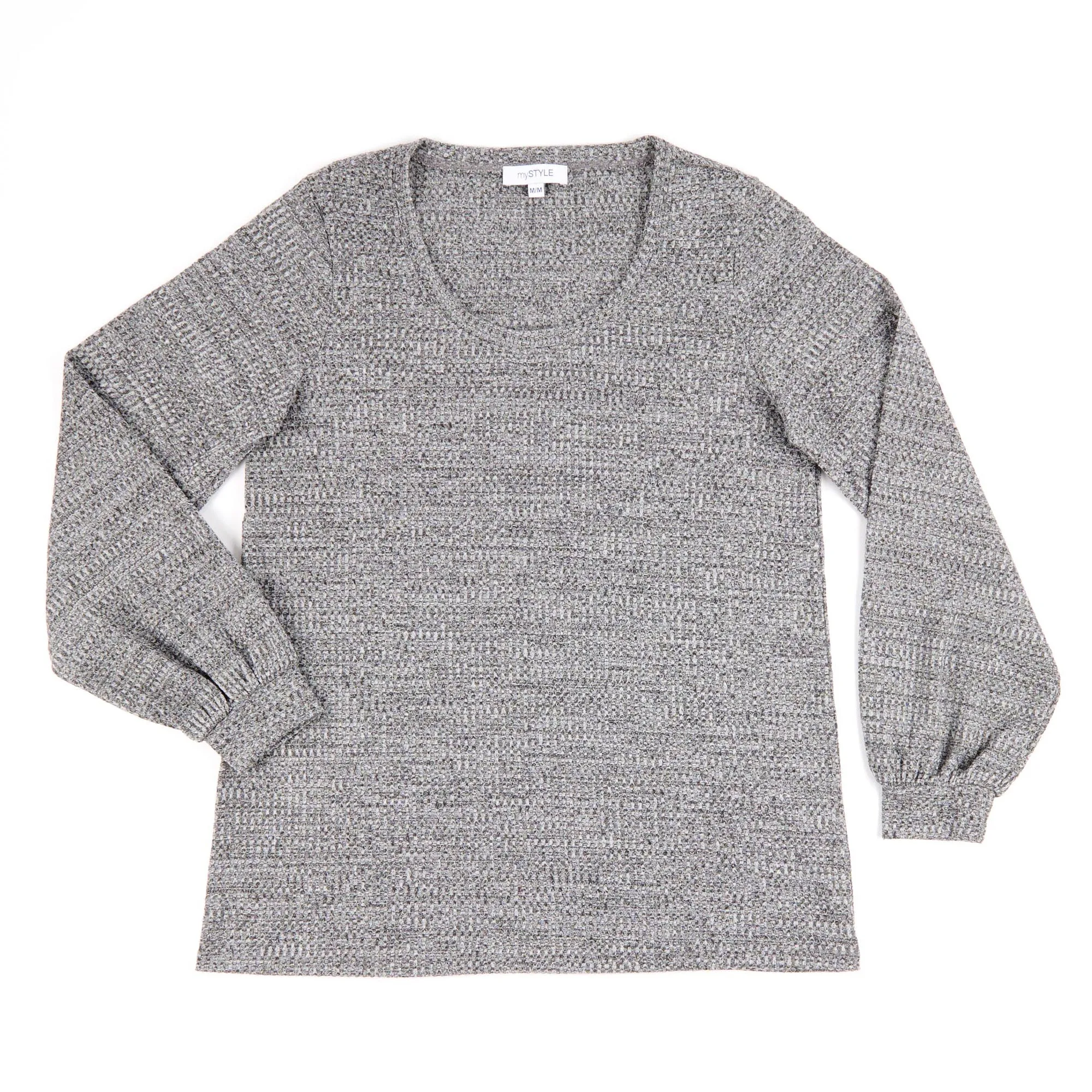 mySTYLE Women's Long Puff Sleeve Waffle Top sold by Giant Tiger