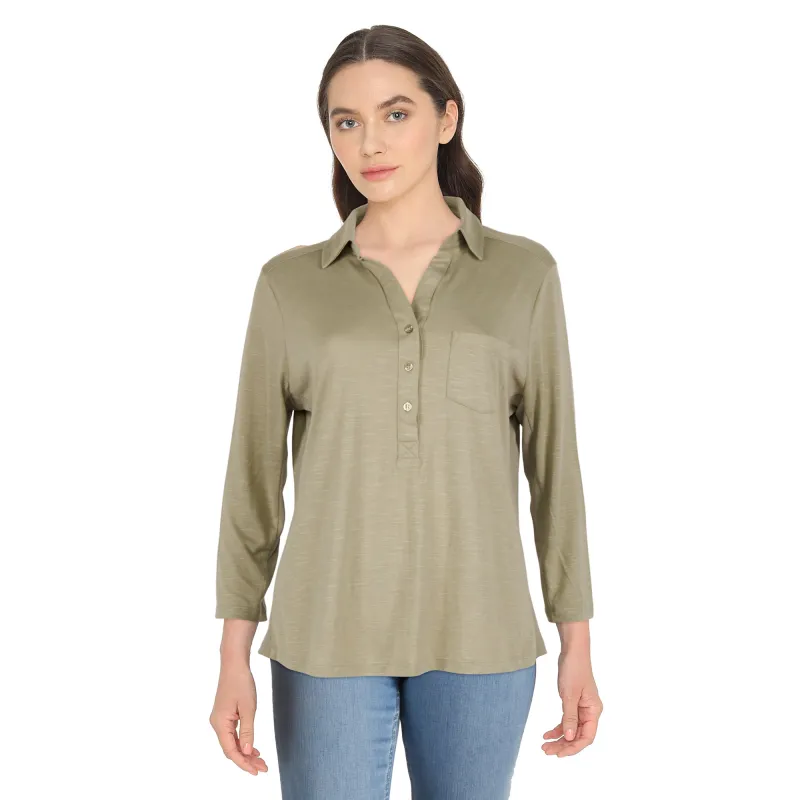 Classic Editions Women's Collared Long Sleeve Top sold by Giant Tiger