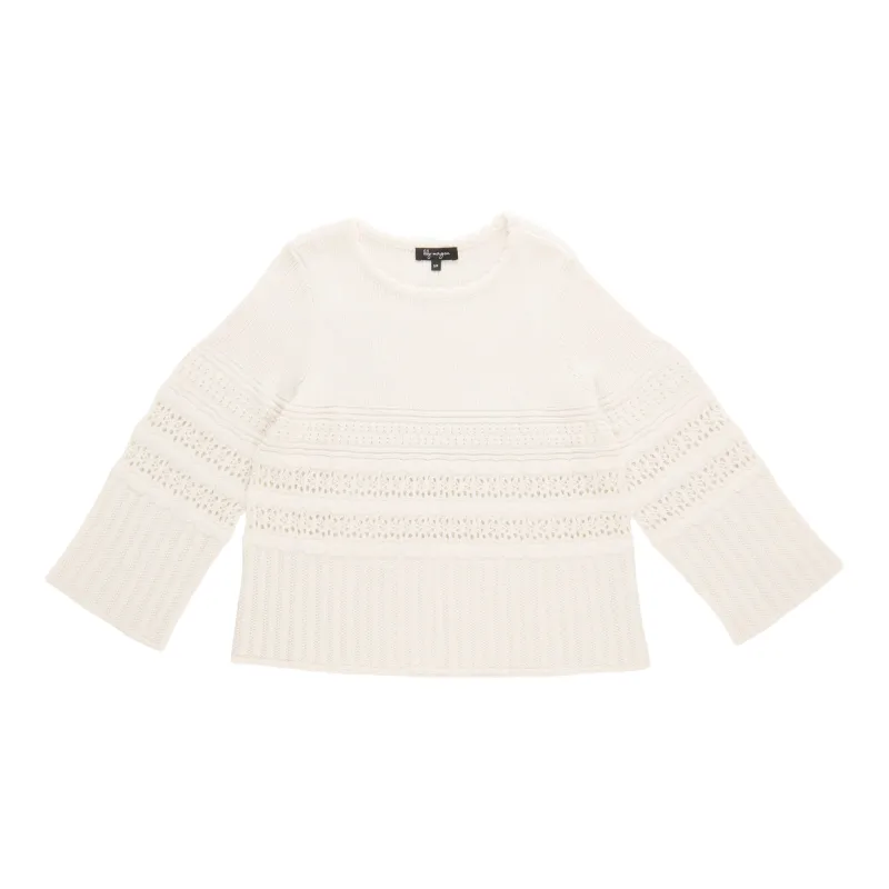 lily morgan Women's Pointelle Hem Pullover Sweater made by Giant Tiger